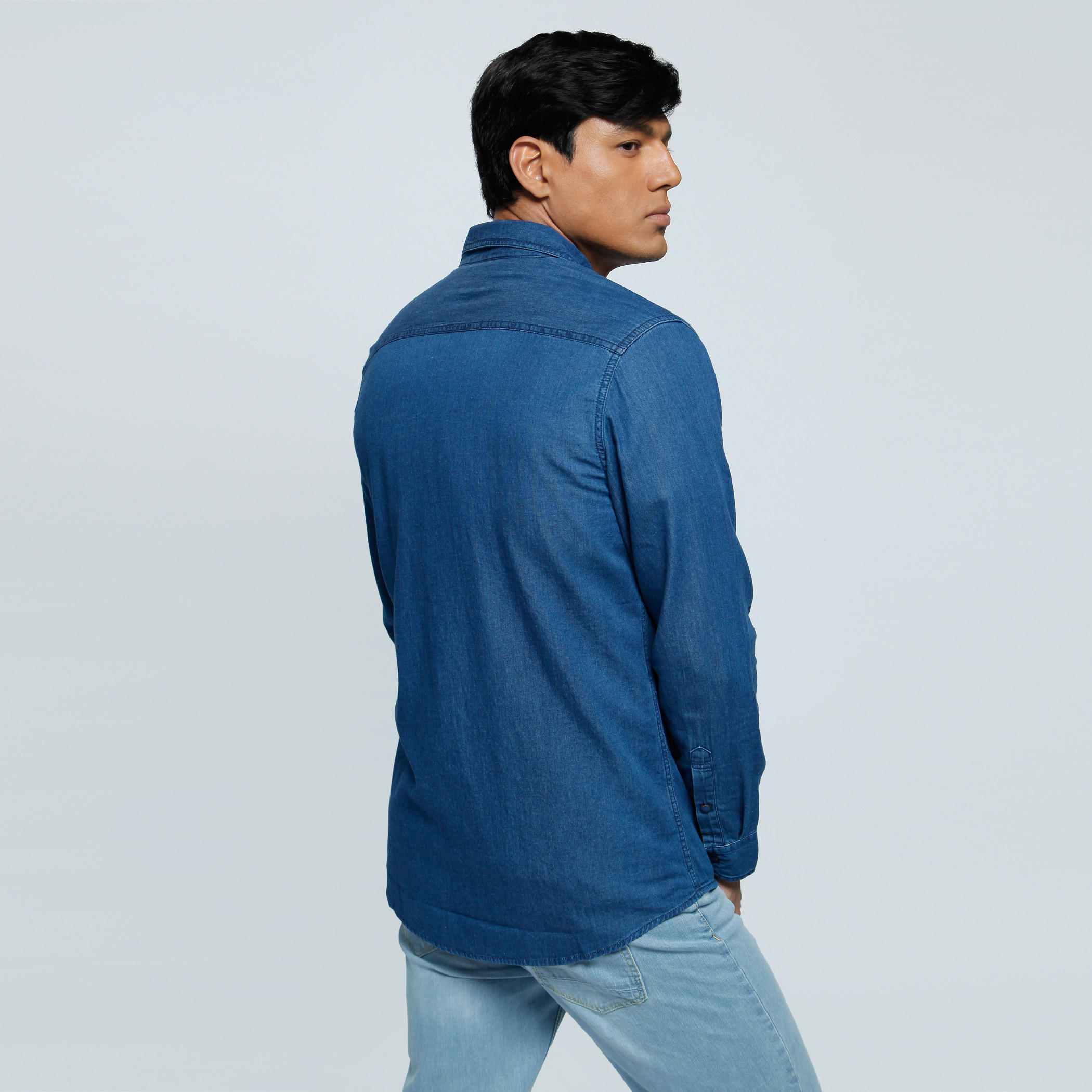 Lee Cooper Denim Shirt with Long Sleeves and Flap Pockets-men-clothing-shirts-image-2