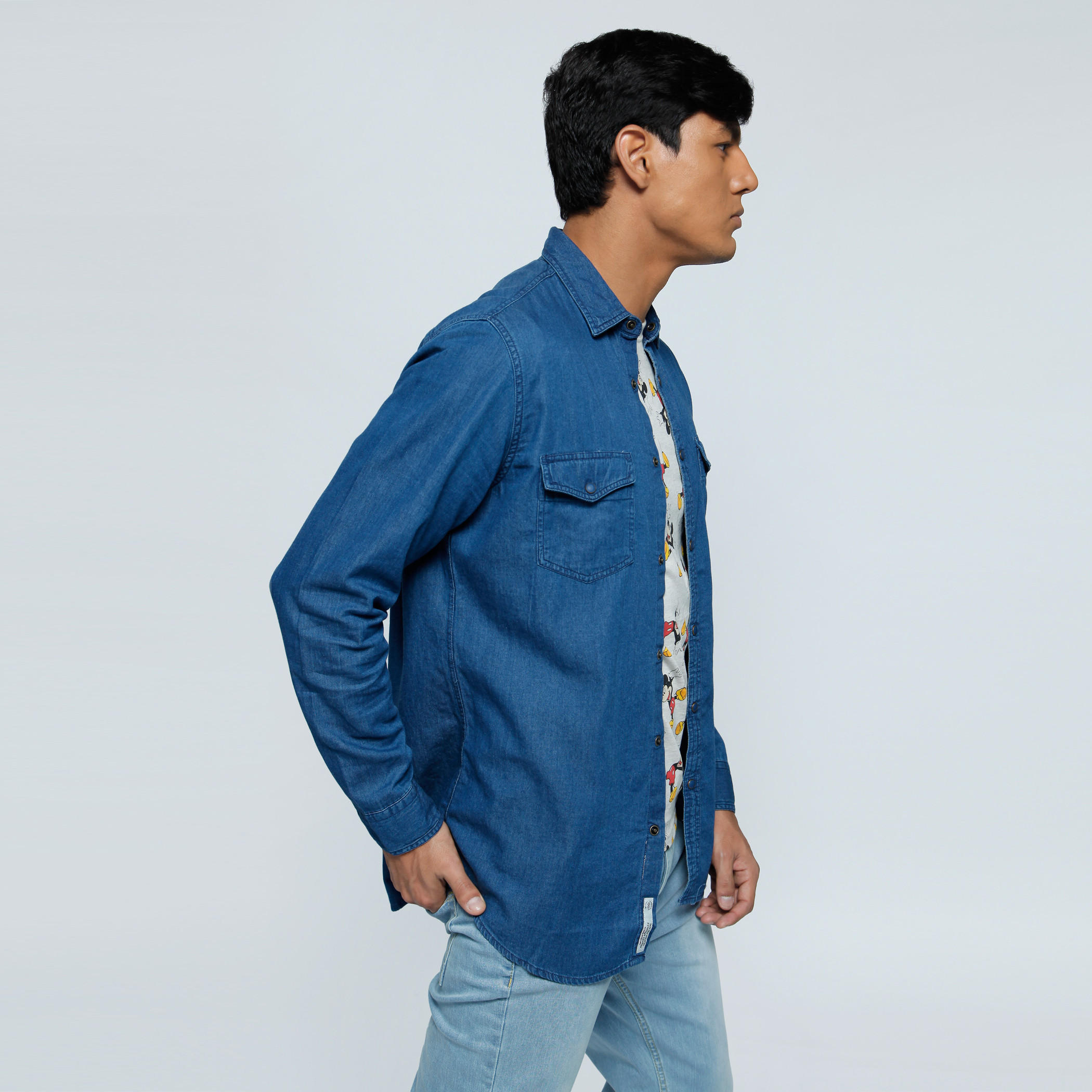 Lee Cooper Denim Shirt with Long Sleeves and Flap Pockets-men-clothing-shirts-image-3