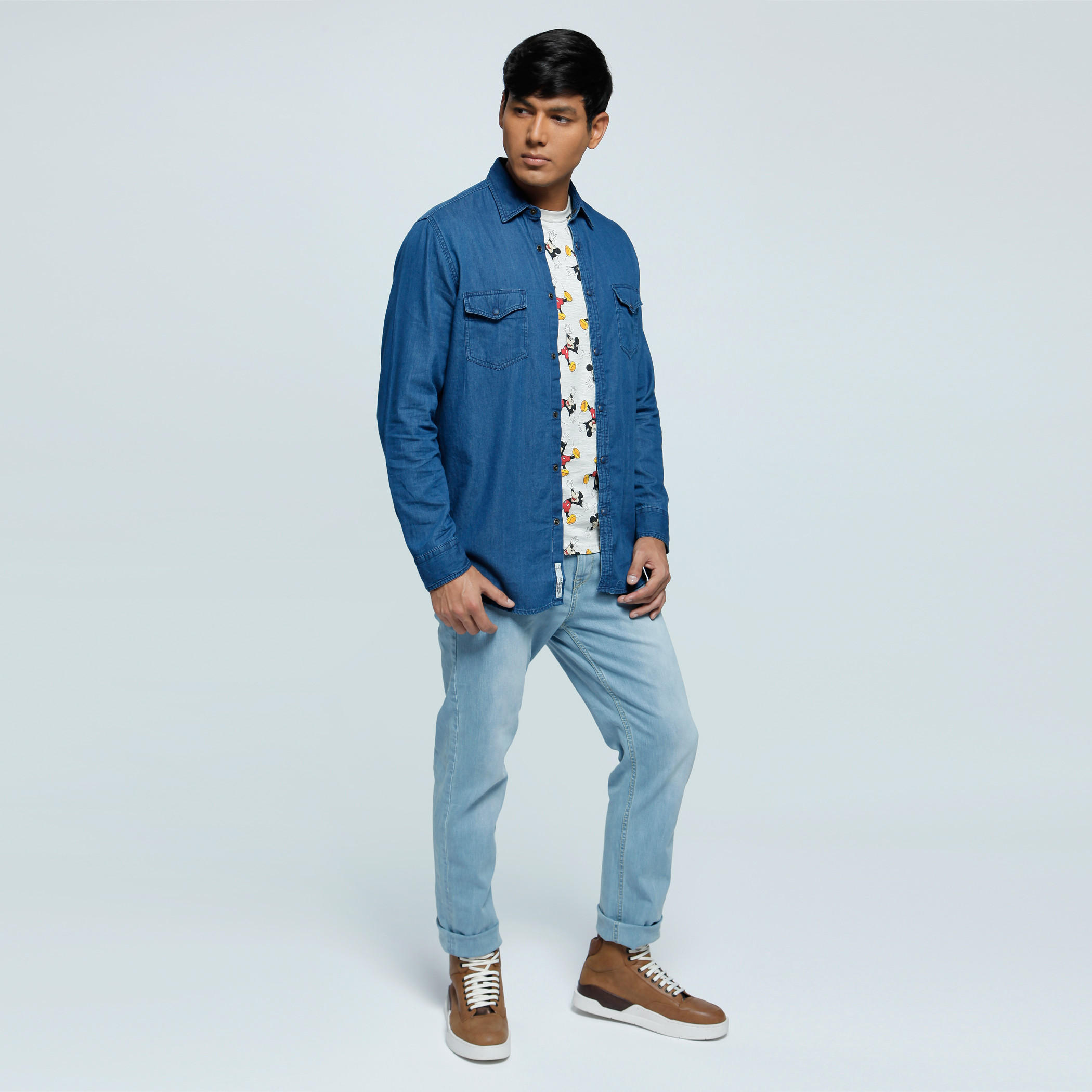 Lee Cooper Denim Shirt with Long Sleeves and Flap Pockets-men-clothing-shirts-image-5