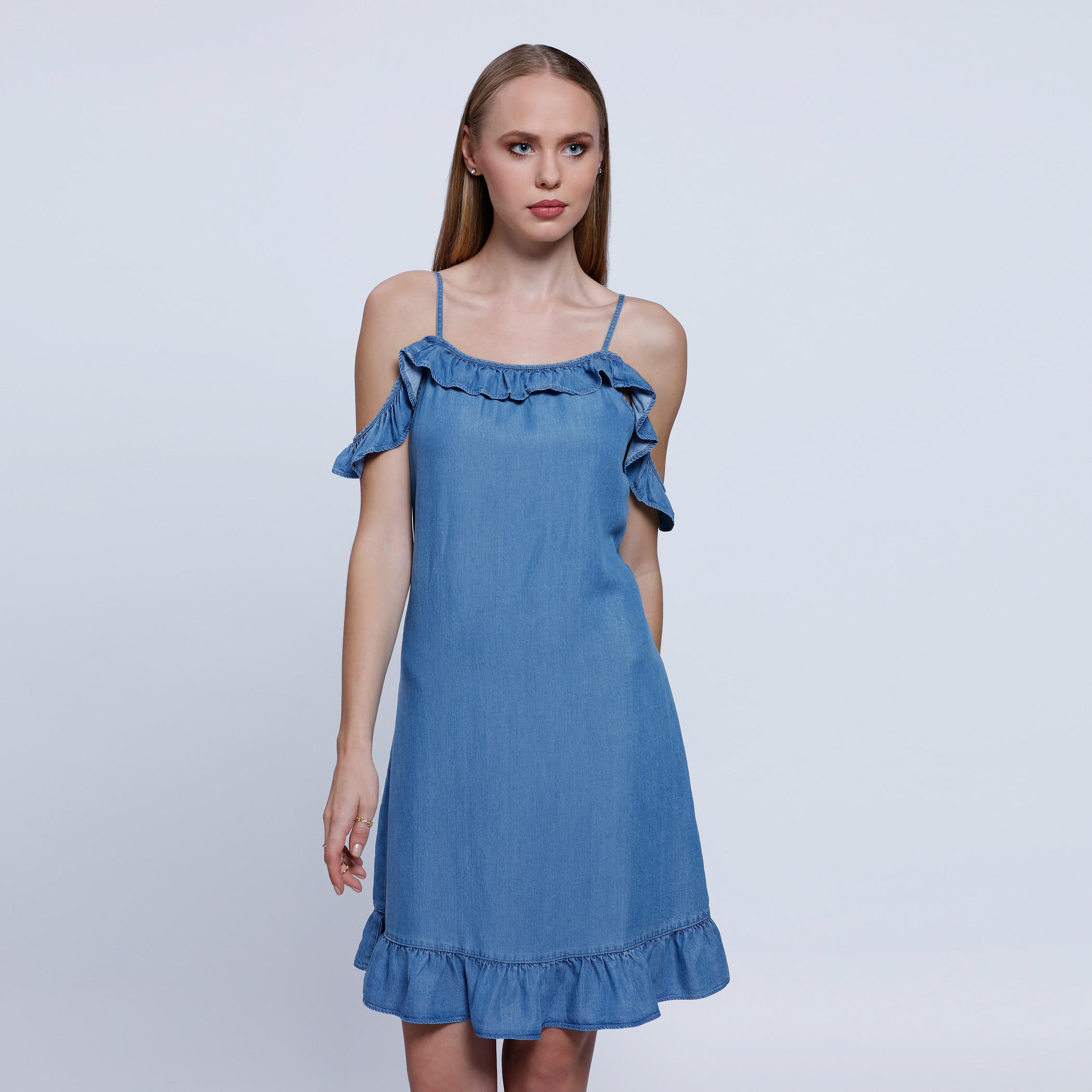 Lee Cooper Denim A-Line Dress with Cold Shoulders-women-clothing-dresses-image-5