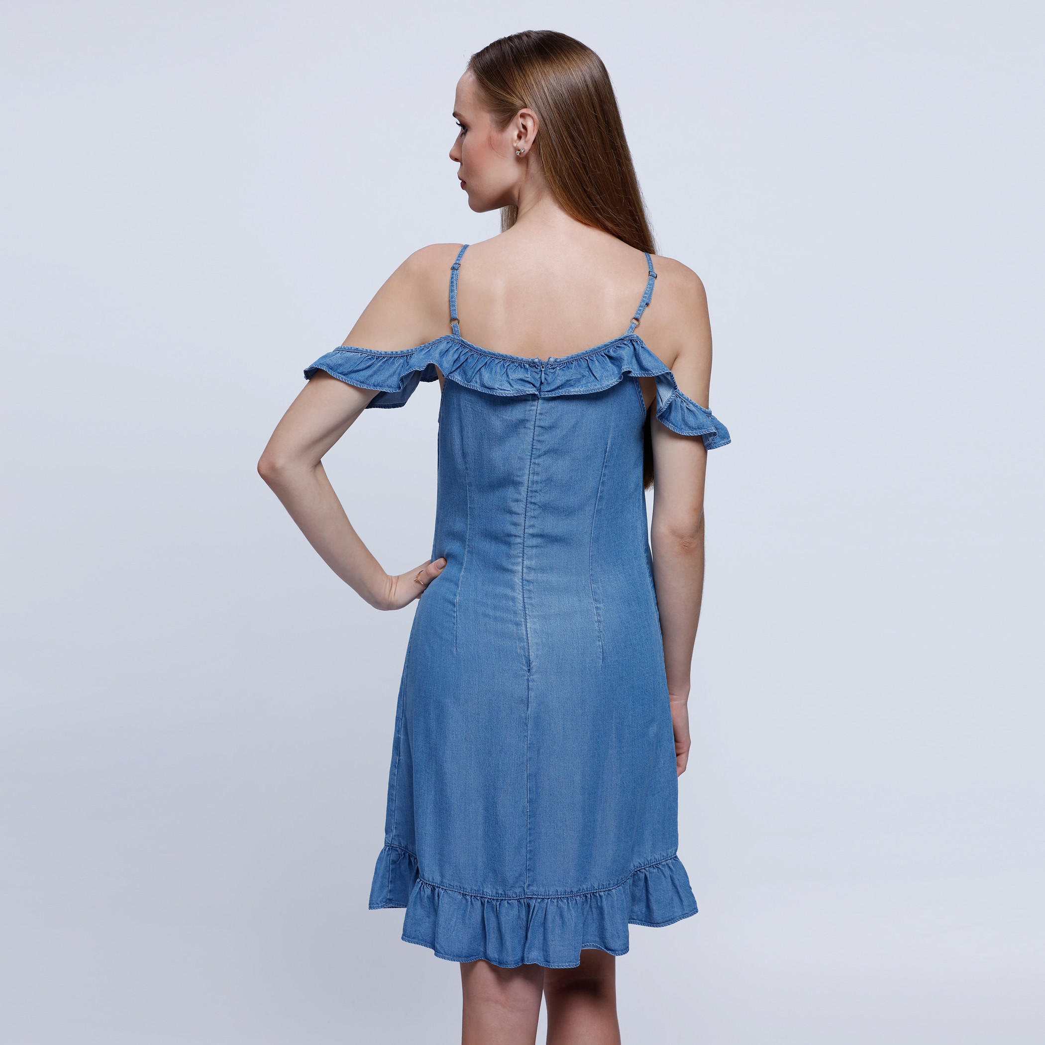 Lee Cooper Denim A-Line Dress with Cold Shoulders-women-clothing-dresses-image-4