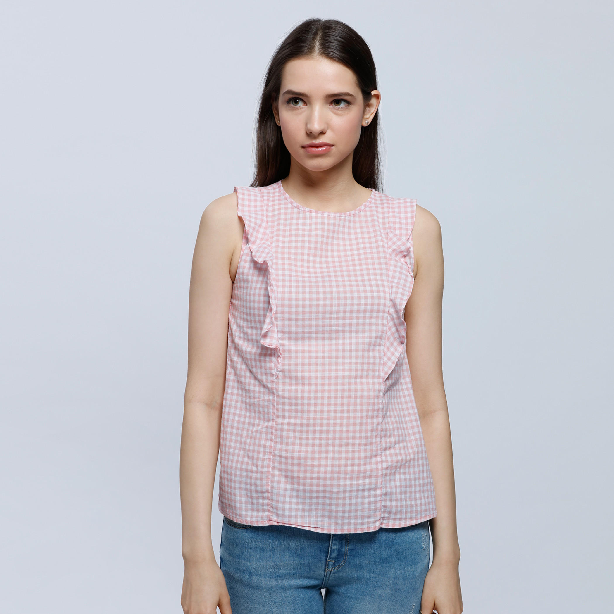 Chequered Sleeveless Frill Top-women-clothing-shirtsandblouses-blouses-image-5