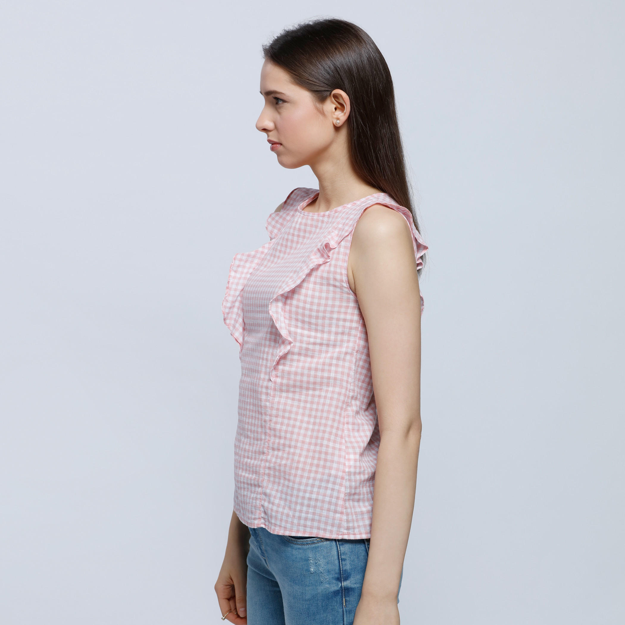 Chequered Sleeveless Frill Top-women-clothing-shirtsandblouses-blouses-image-3