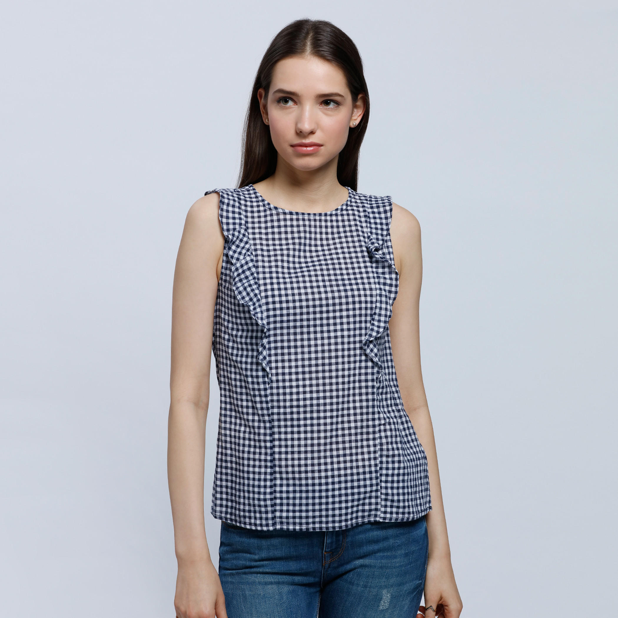 Chequered Sleeveless Frill Top-women-clothing-shirtsandblouses-blouses-image-5