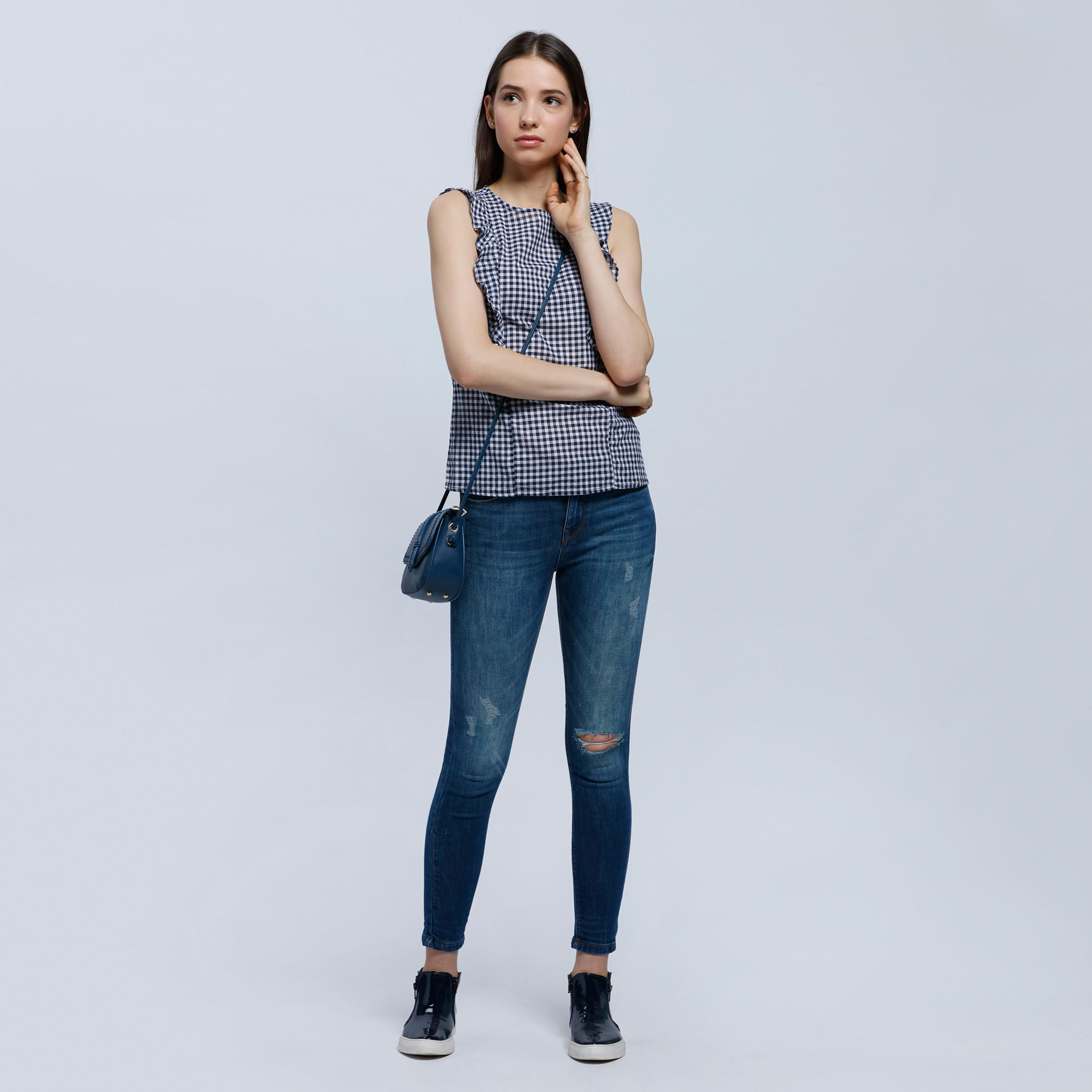 Chequered Sleeveless Frill Top-women-clothing-shirtsandblouses-blouses-image-1