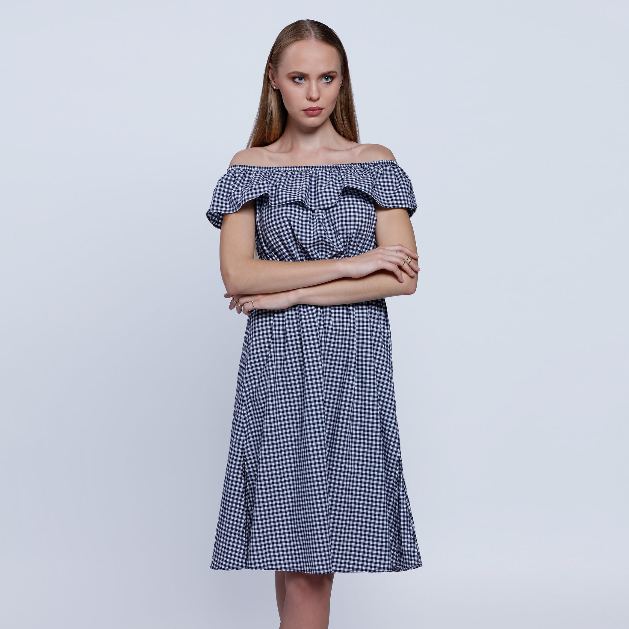 Lee Cooper Chequered Off Shoulder Dress-women-clothing-dresses-image-1