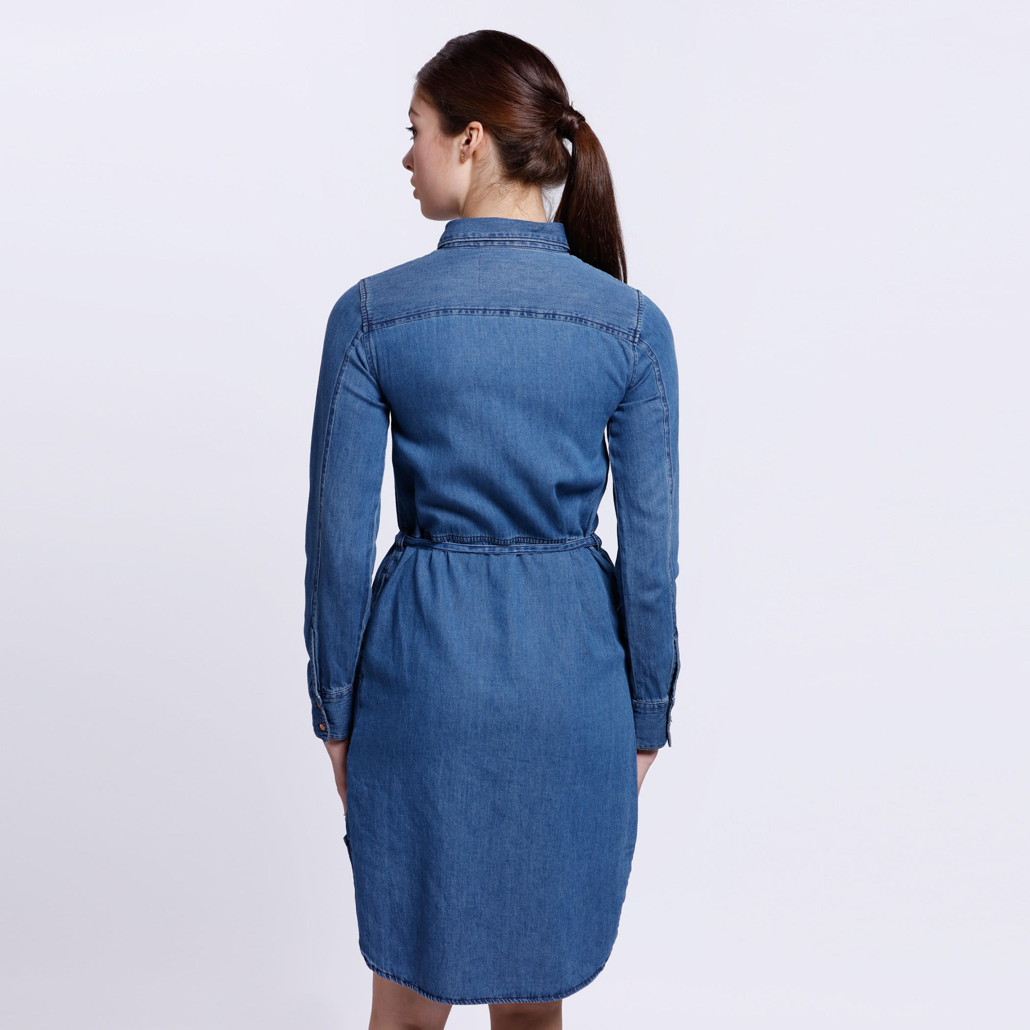 Denim Shirt Dress with Long Sleeves-women-clothing-dresses-image-2