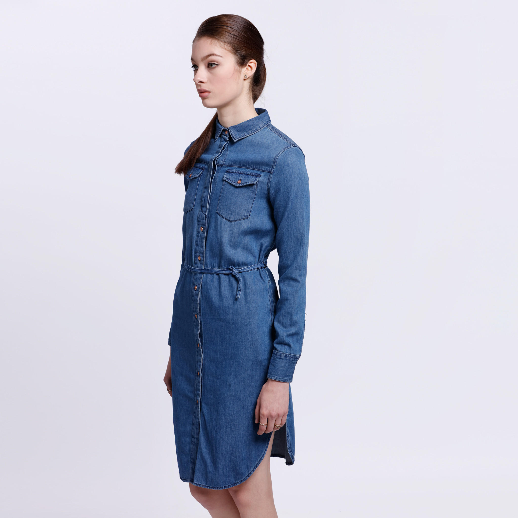 Denim Shirt Dress with Long Sleeves-women-clothing-dresses-image-3