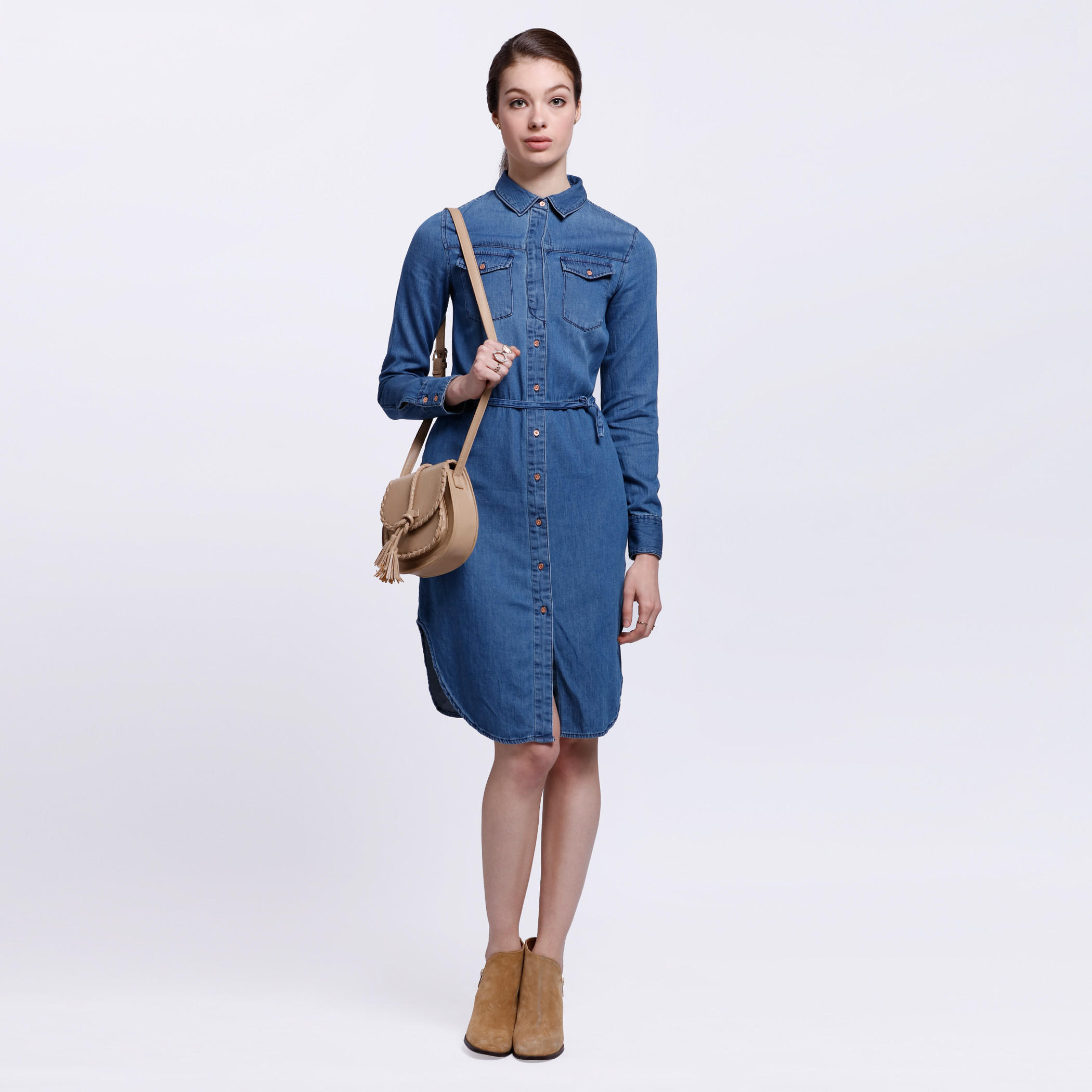 Denim Shirt Dress with Long Sleeves-women-clothing-dresses-image-5