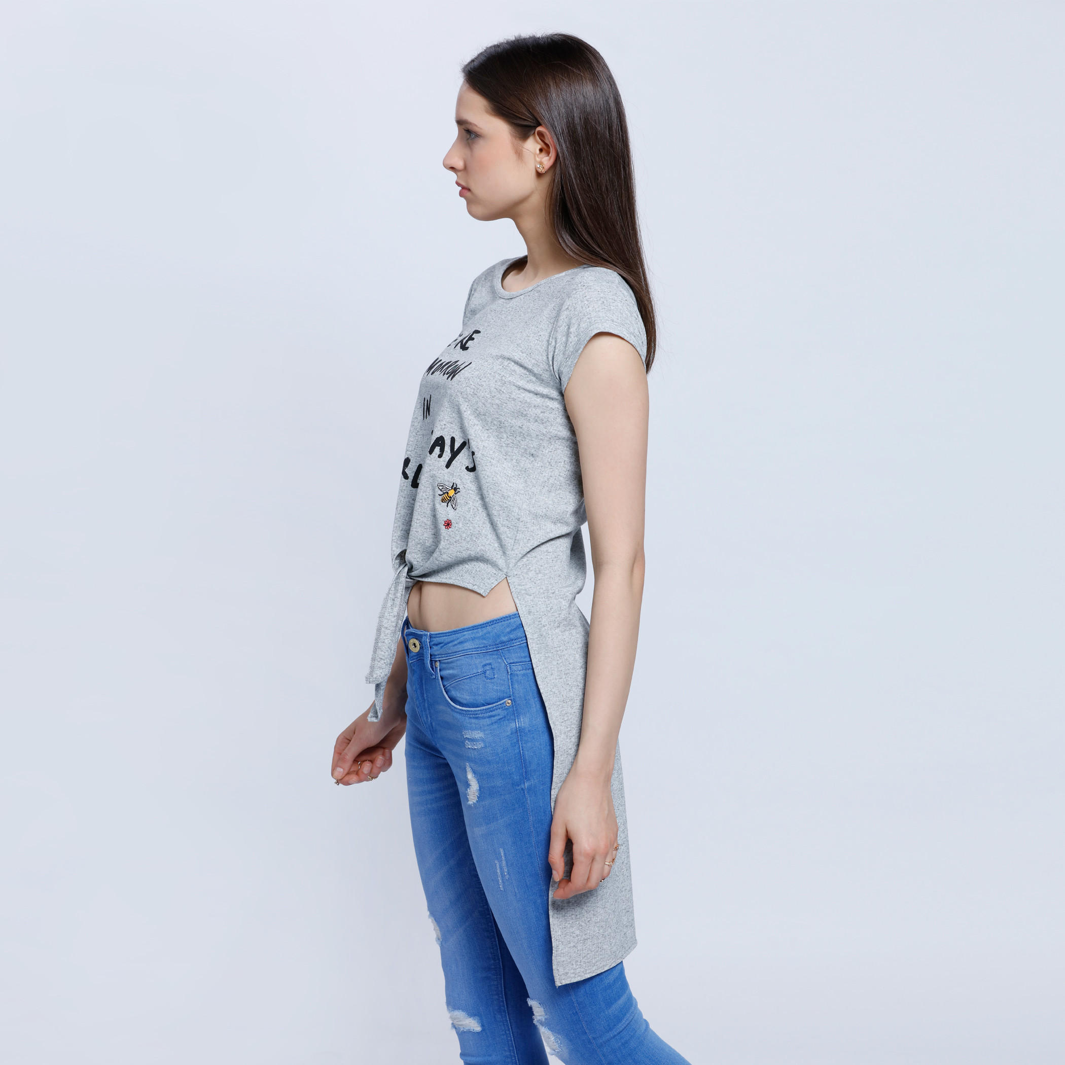 Lee Cooper Printed T-Shirt with Front Knot and High-Low Hem-women-clothing-tshirts-image-3