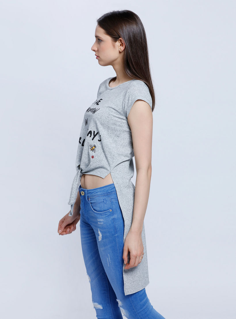 Lee Cooper Printed T-Shirt with Front Knot and High-Low Hem-women-clothing-tshirts-image-3