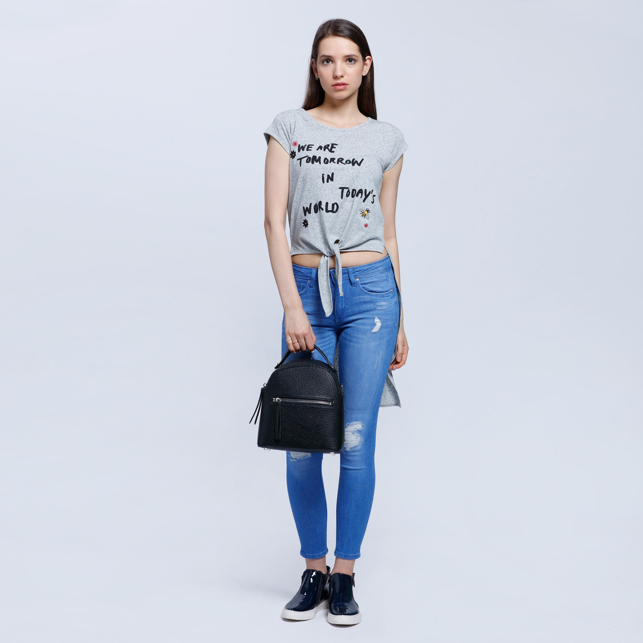 Lee Cooper Printed T-Shirt with Front Knot and High-Low Hem-women-clothing-tshirts-image-5