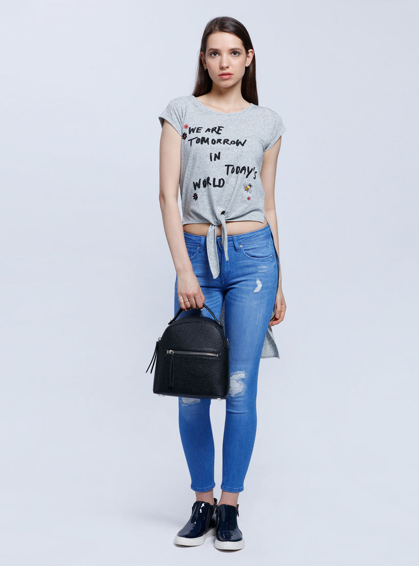 Lee Cooper Printed T-Shirt with Front Knot and High-Low Hem-women-clothing-tshirts-image-5