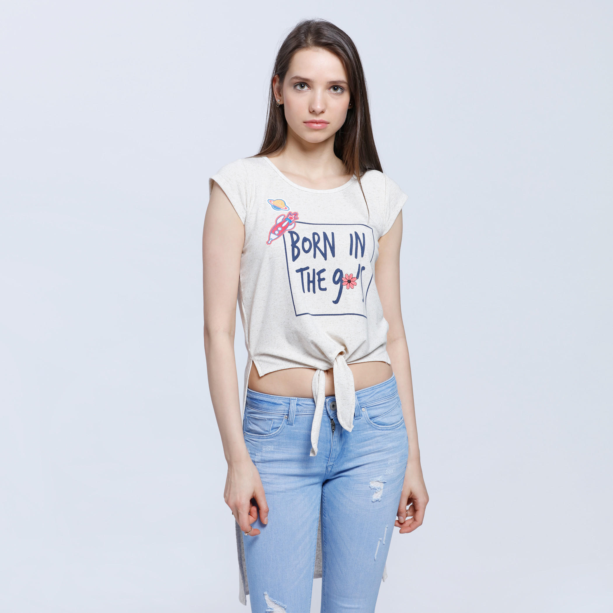 Lee Cooper Printed T-Shirt with Front Knot and High-Low Hem-women-clothing-tshirts-image-1