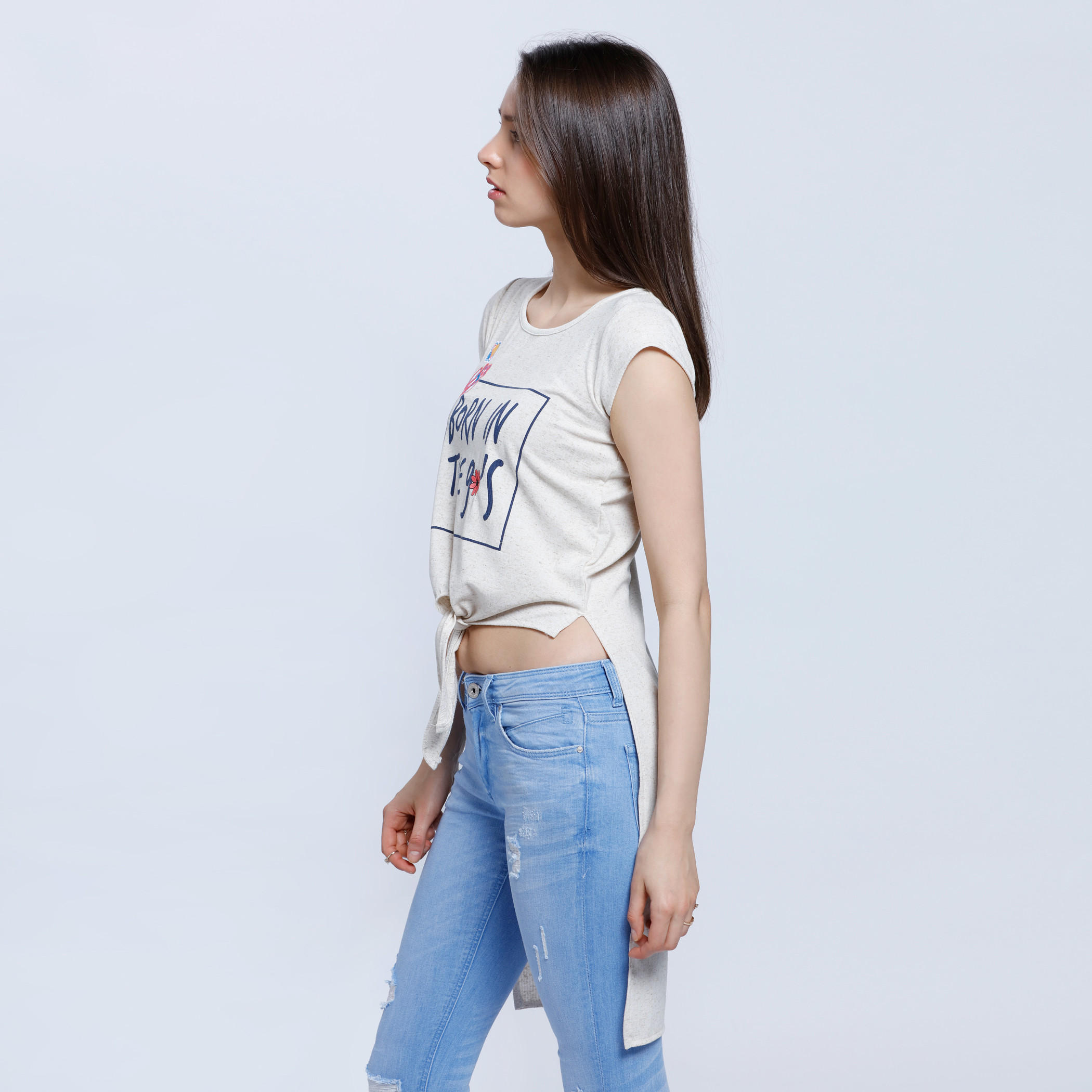 Lee Cooper Printed T-Shirt with Front Knot and High-Low Hem-women-clothing-tshirts-image-3