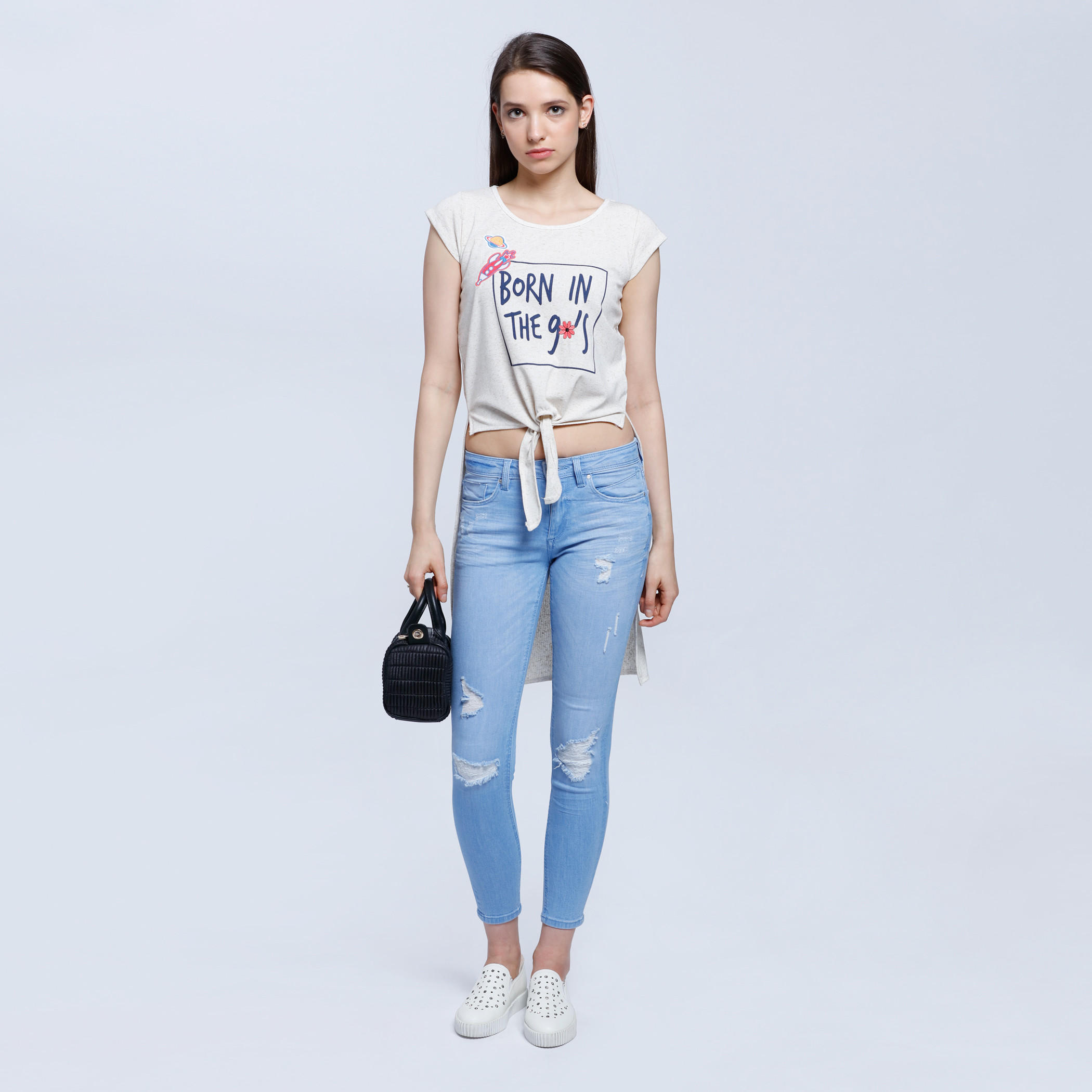 Lee Cooper Printed T-Shirt with Front Knot and High-Low Hem-women-clothing-tshirts-image-5