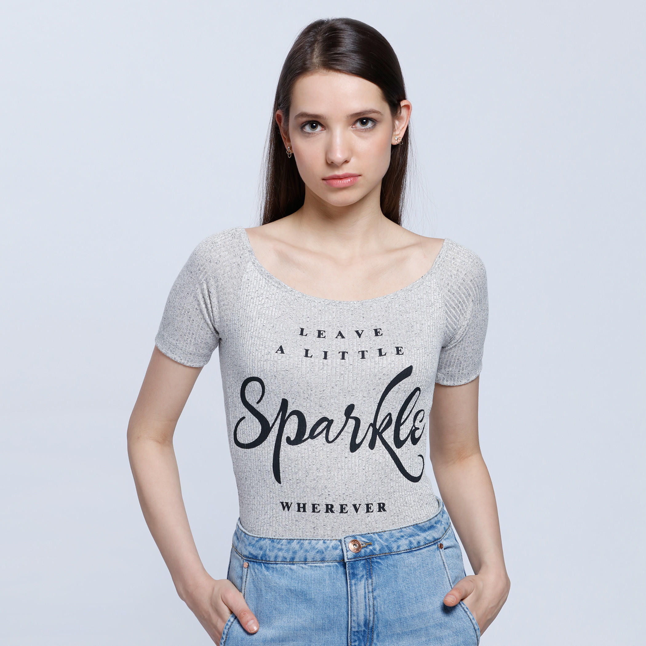 Lee Cooper Ribbed Bodysuit with Round Neck and Short Sleeves-women-clothing-tshirts-image-1