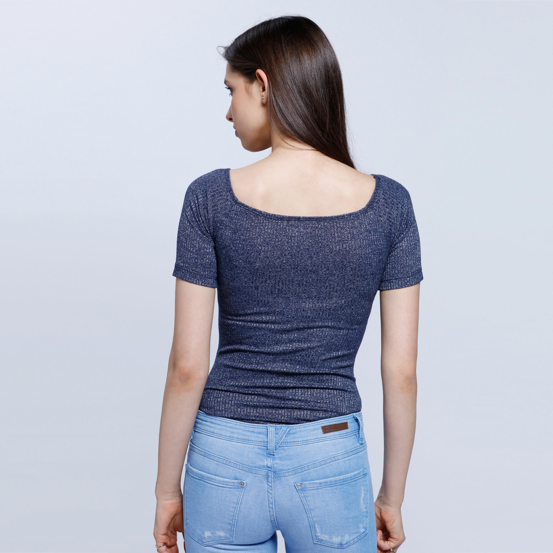 Lee Cooper Ribbed Bodysuit with Round Neck and Short Sleeves-women-clothing-tshirts-image-2