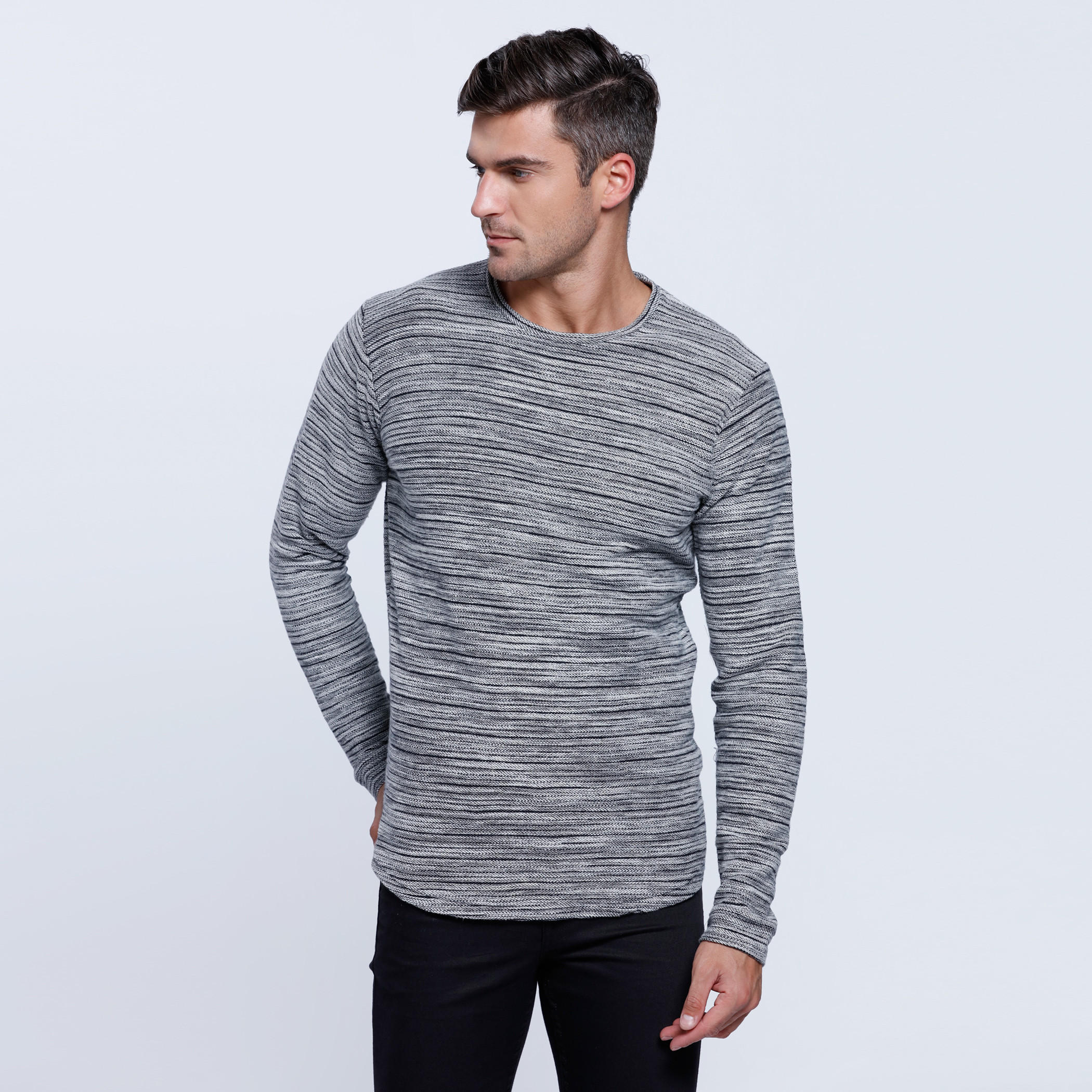 Lee Cooper Textured T-Shirt with Crew Neck and Long Sleeves-men-clothing-tshirtsandpolos-tshirts-image-1