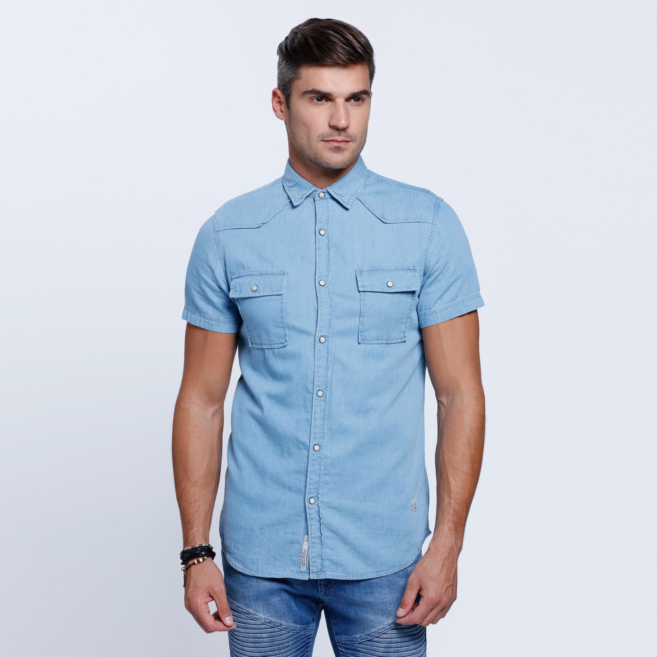Lee Cooper Denim Shirt with Short Sleeves-men-clothing-shirts-image-1