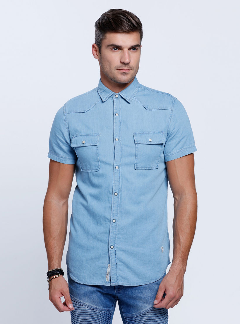 Lee Cooper Denim Shirt with Short Sleeves-men-clothing-shirts-image-5