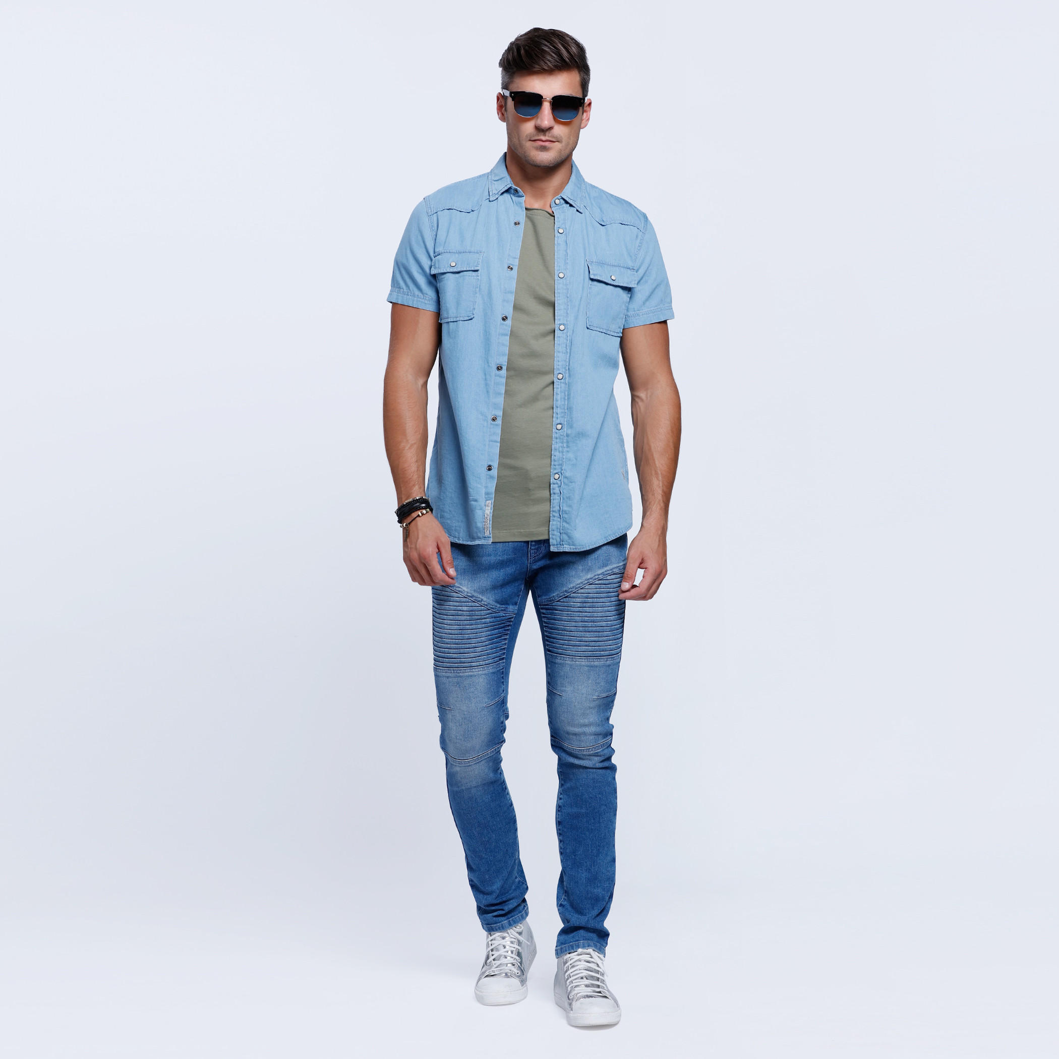 Lee Cooper Denim Shirt with Short Sleeves-men-clothing-shirts-image-1