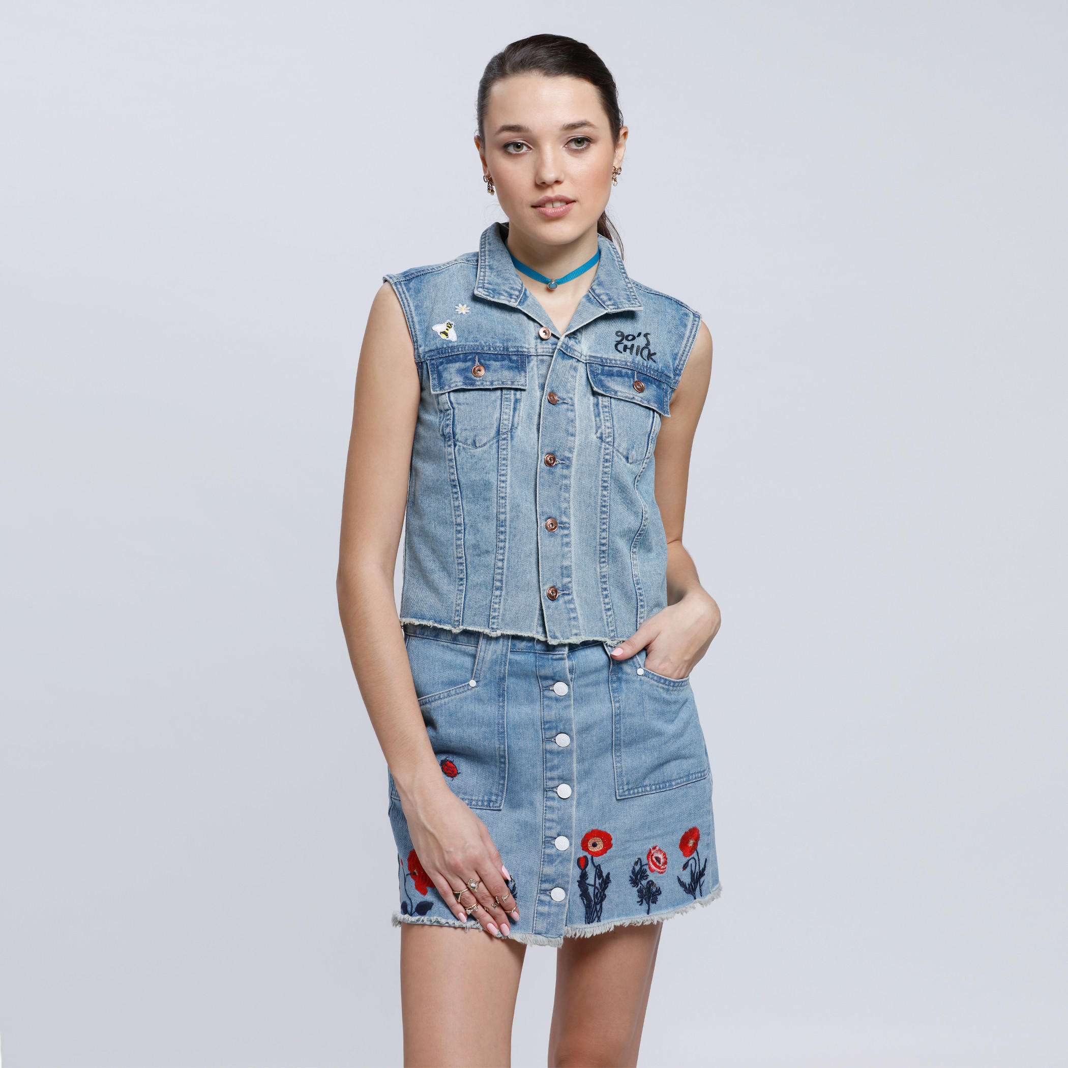 Lee Cooper Sleeveless Jacket with Button Placket-women-winterwear-coatsandjackets-jackets-image-1