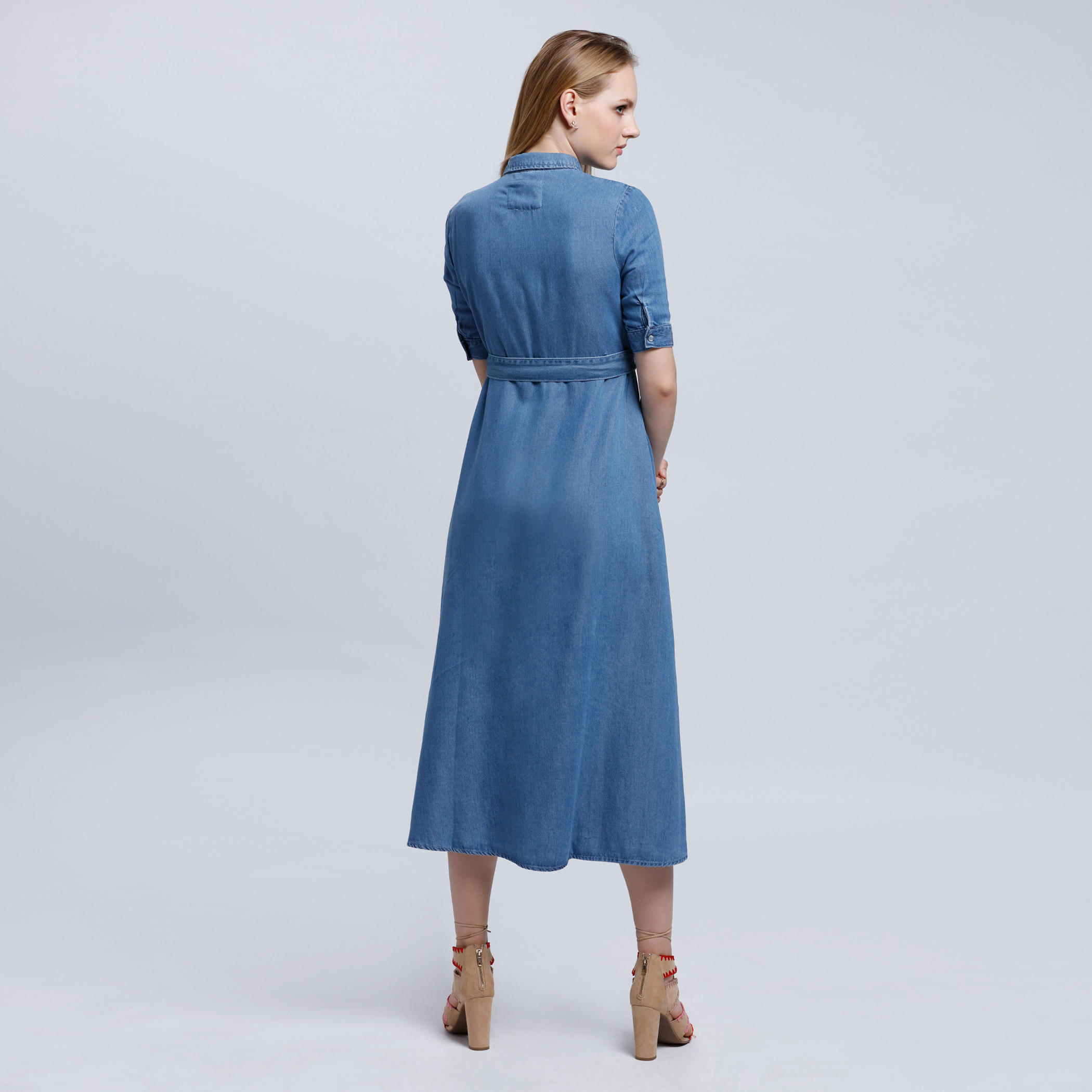 Lee Cooper 3/4 Sleeves Midi Dress with Button Placket-women-clothing-dresses-image-2