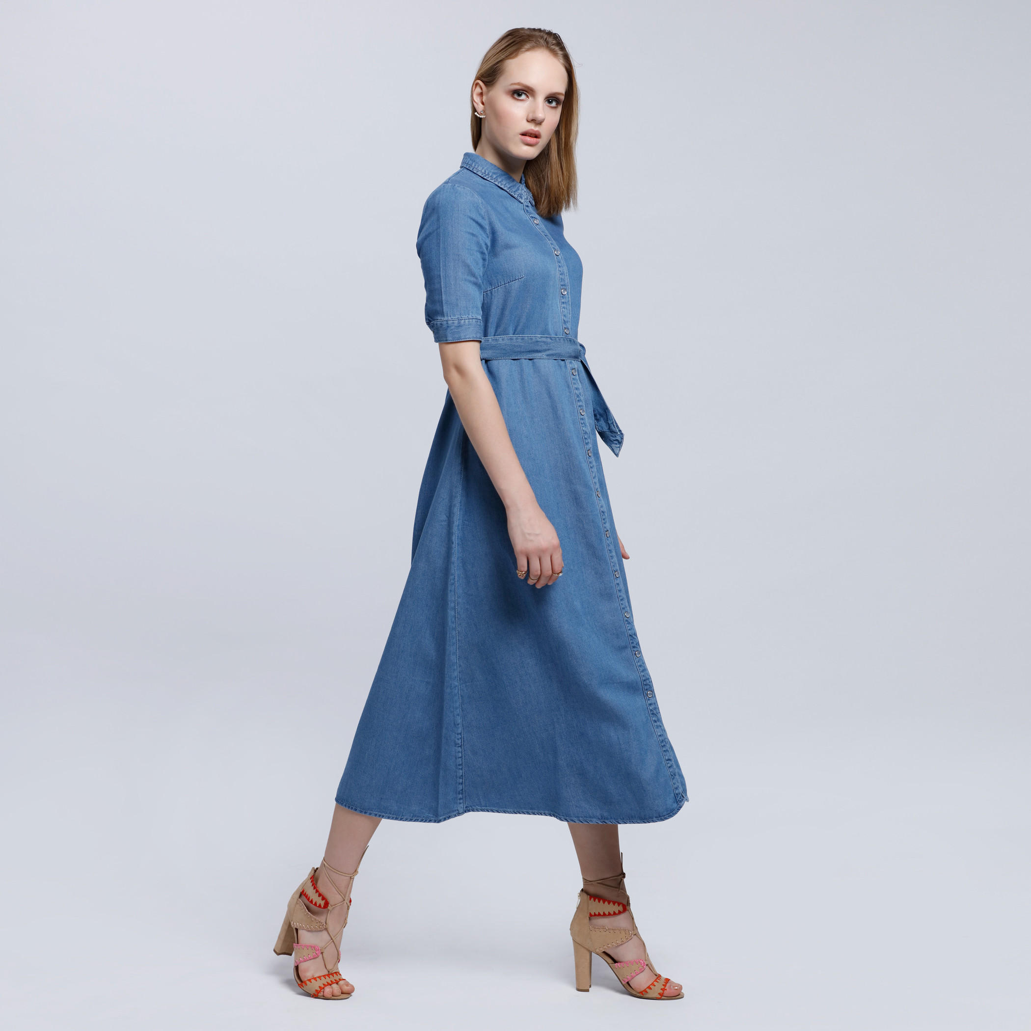 Lee Cooper 3/4 Sleeves Midi Dress with Button Placket-women-clothing-dresses-image-3