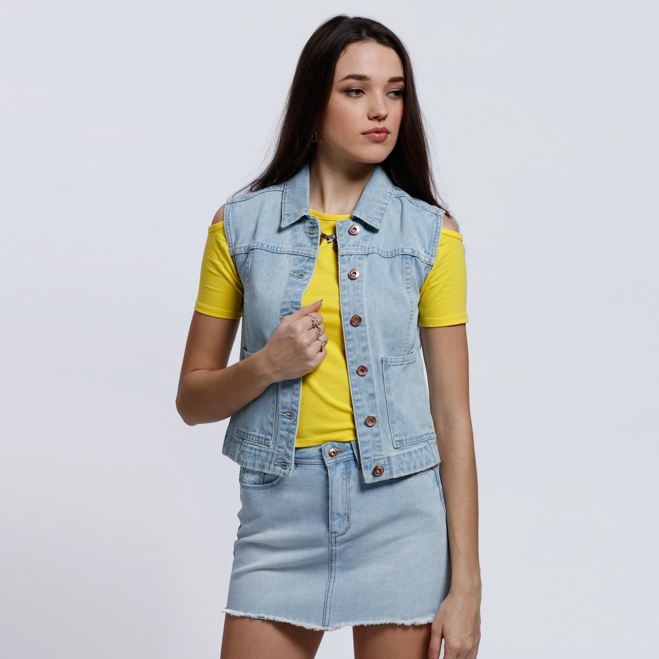 Lee Cooper Sleeveless Jacket with Button Placket-women-winterwear-coatsandjackets-jackets-image-1