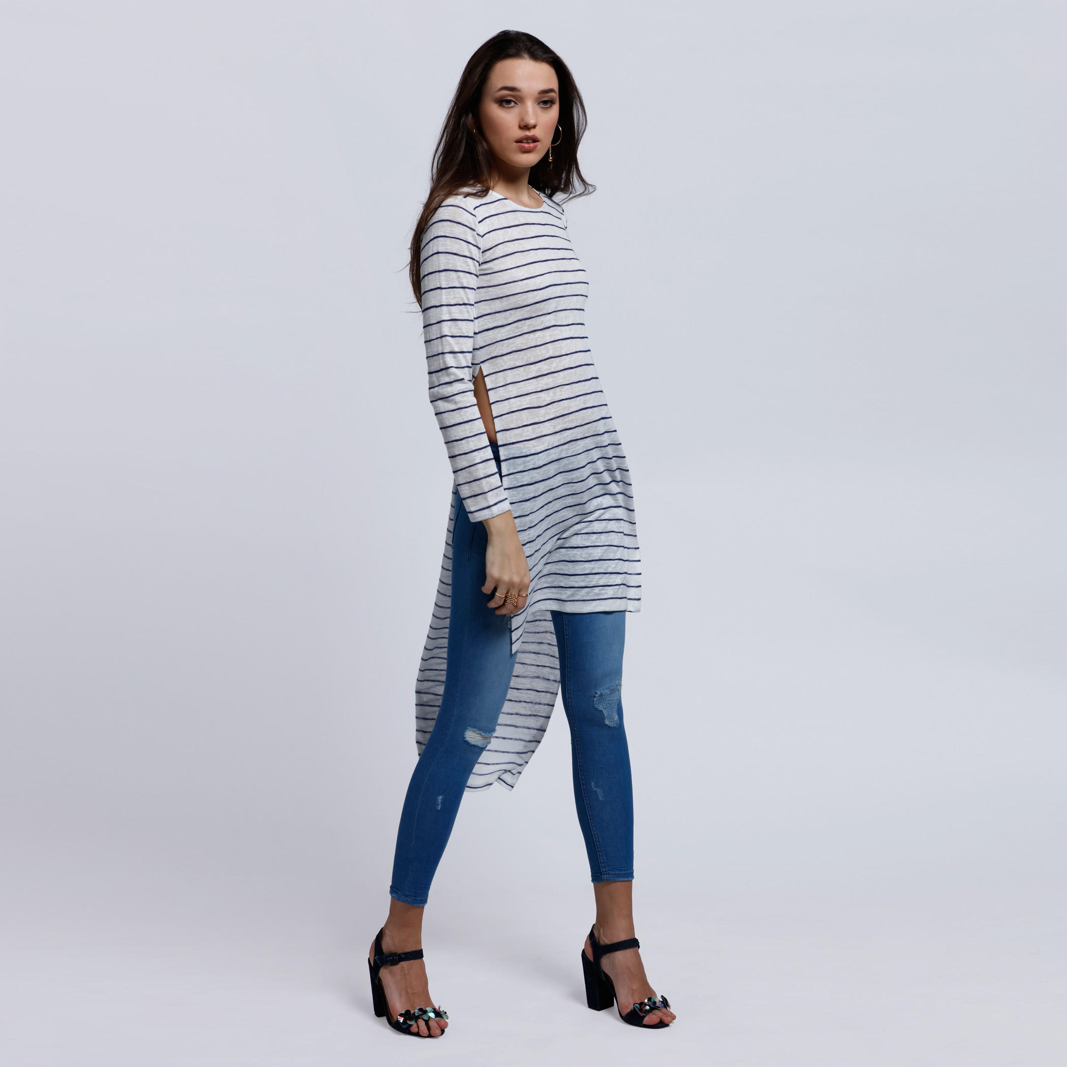 Lee Cooper Striped Tunic Top with Round Neck and Long Sleeves-women-clothing-shirtsandblouses-blouses-image-1