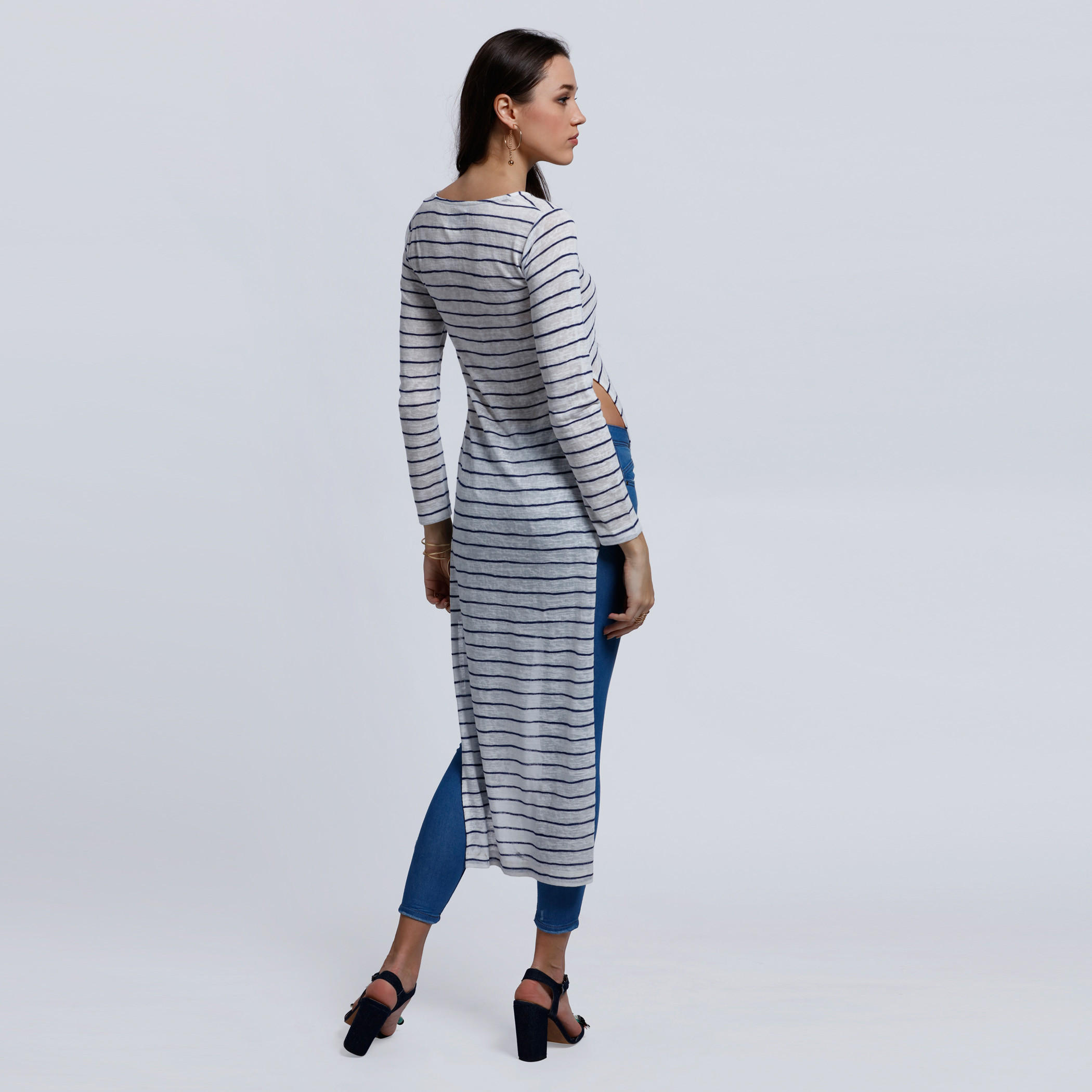 Lee Cooper Striped Tunic Top with Round Neck and Long Sleeves-women-clothing-shirtsandblouses-blouses-image-2
