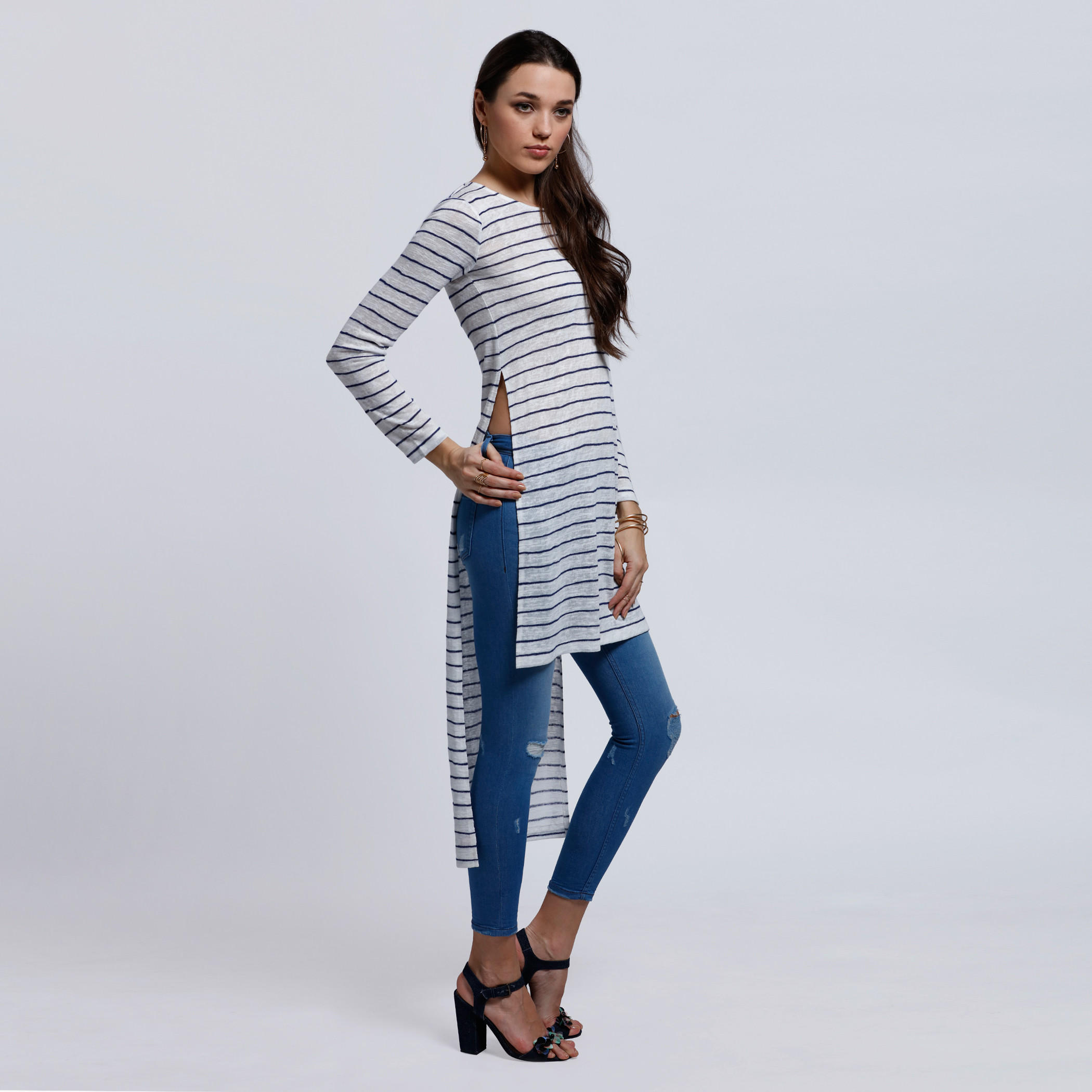 Lee Cooper Striped Tunic Top with Round Neck and Long Sleeves-women-clothing-shirtsandblouses-blouses-image-3