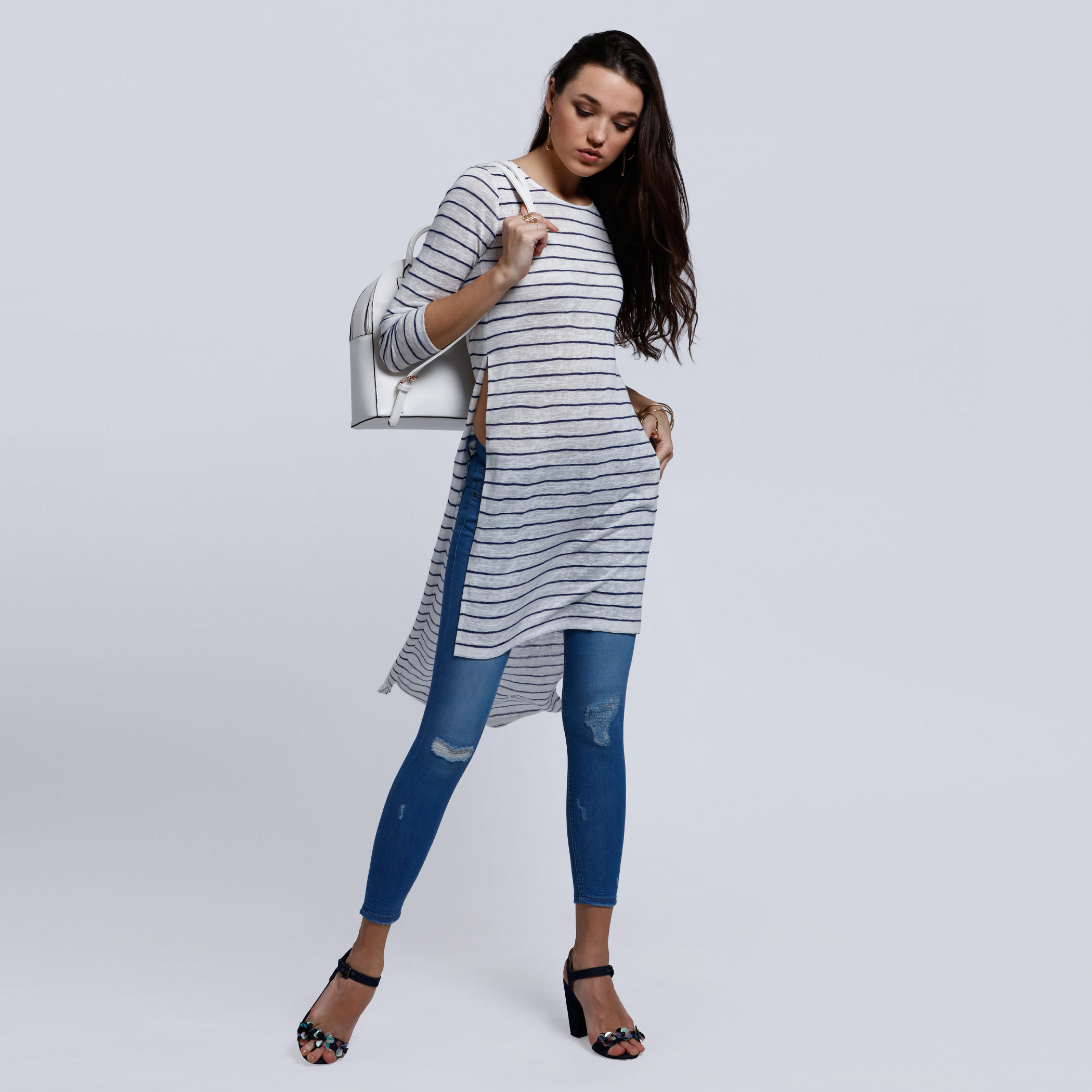 Lee Cooper Striped Tunic Top with Round Neck and Long Sleeves-women-clothing-shirtsandblouses-blouses-image-5
