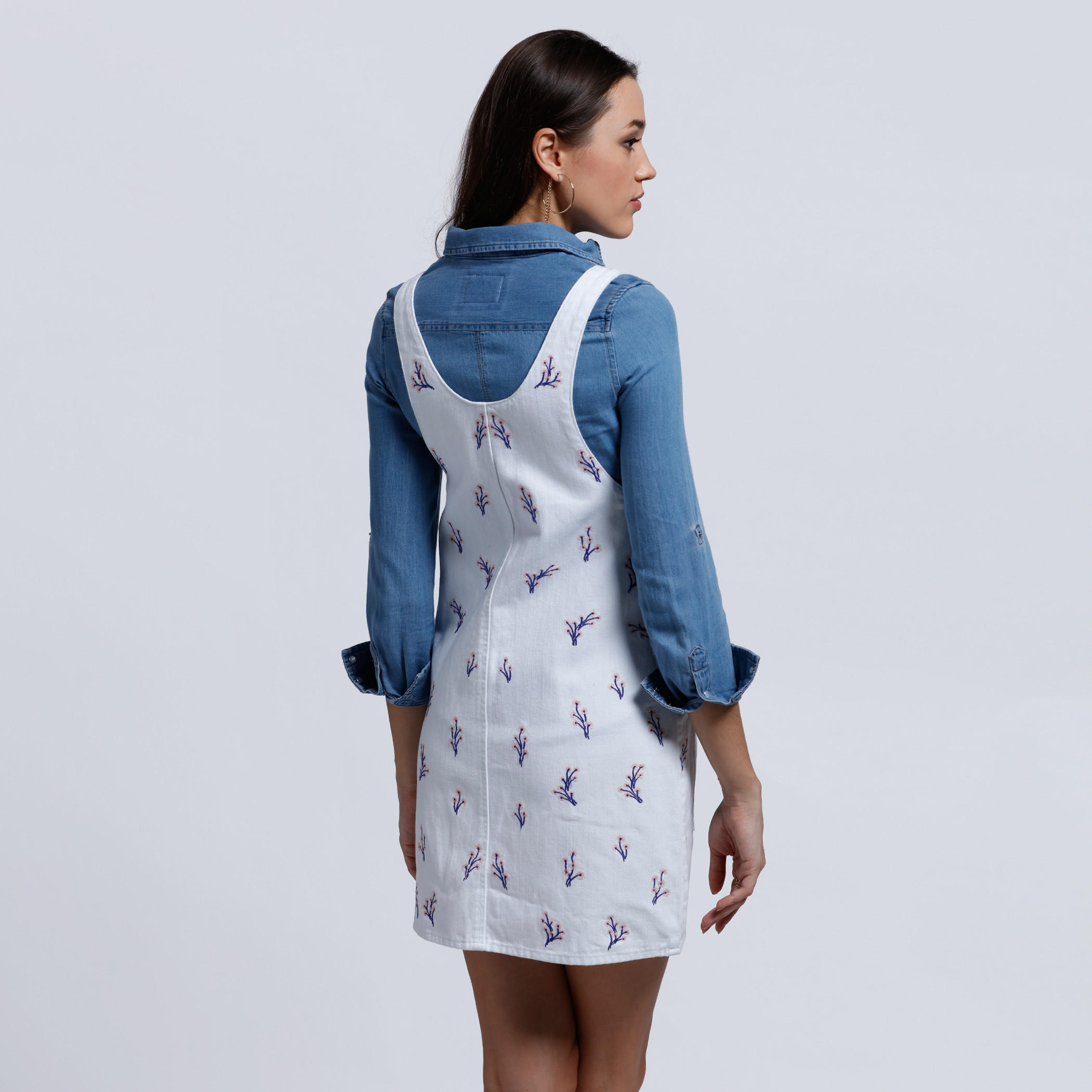 Lee Cooper Embroidered Pinafore Dress with Pocket Detail-women-clothing-dresses-image-2