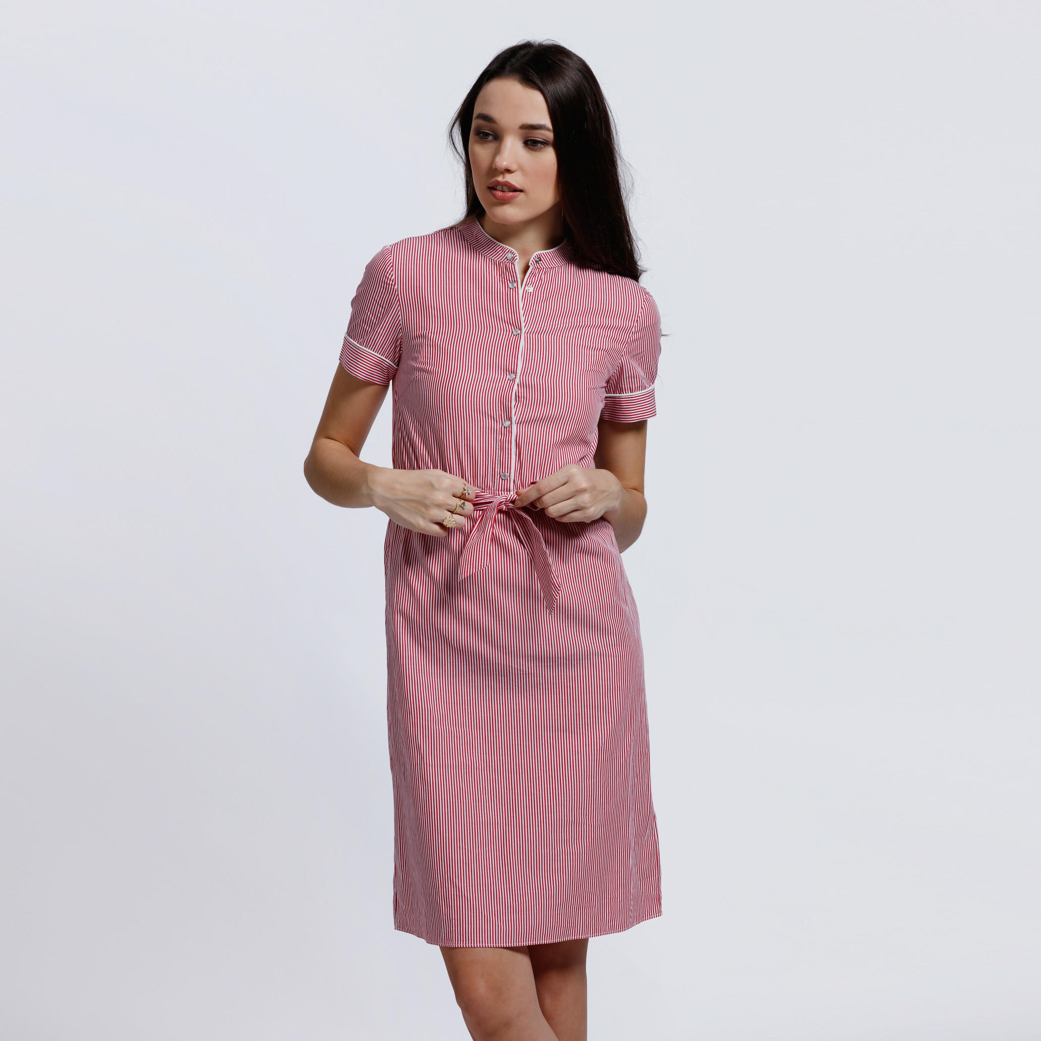 Lee Cooper Printed Shirt Dress with Short Sleeves and Tie Up -women-clothing-dresses-image-1