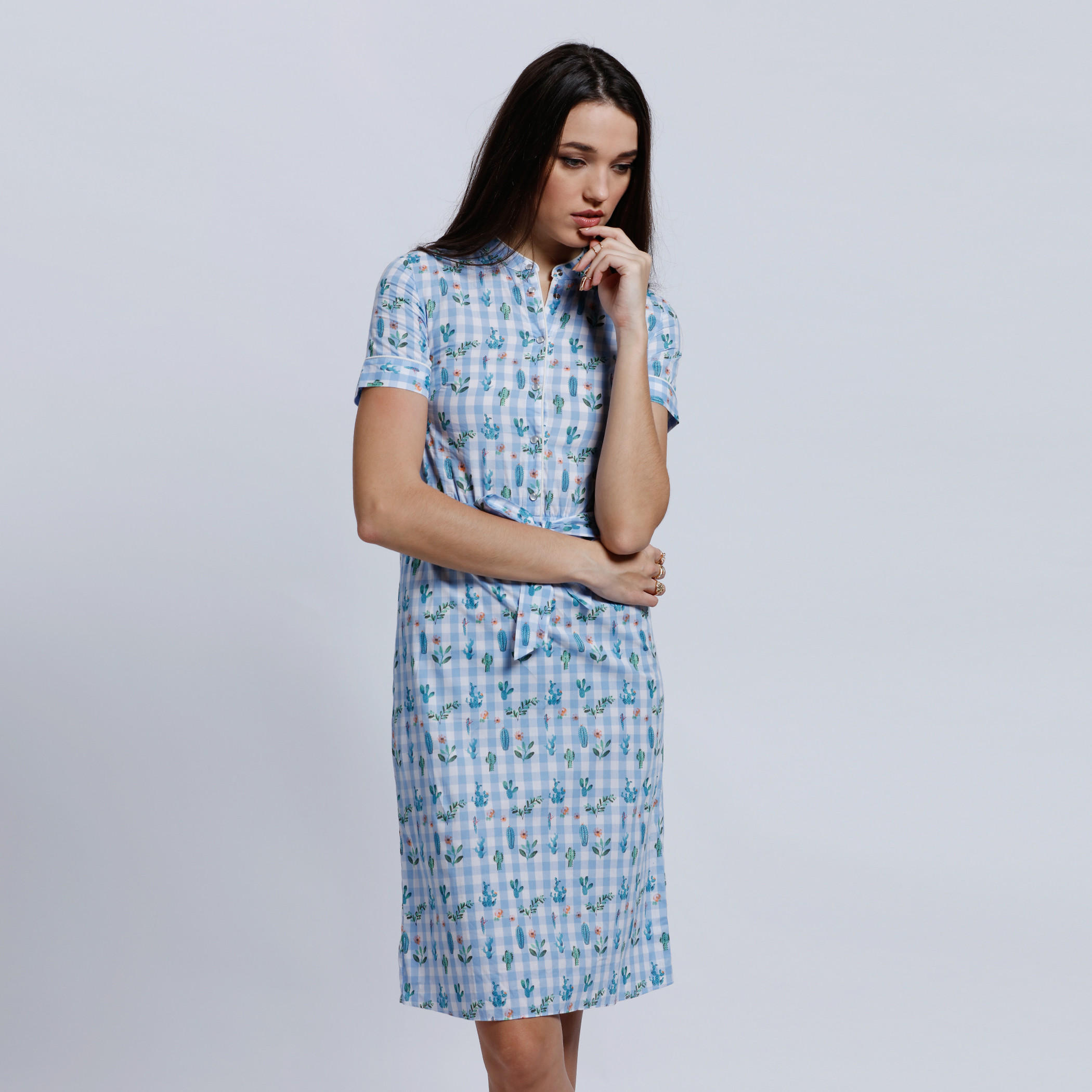 Lee Cooper Printed Shirt Dress with Short Sleeves and Tie Up-women-clothing-dresses-image-1