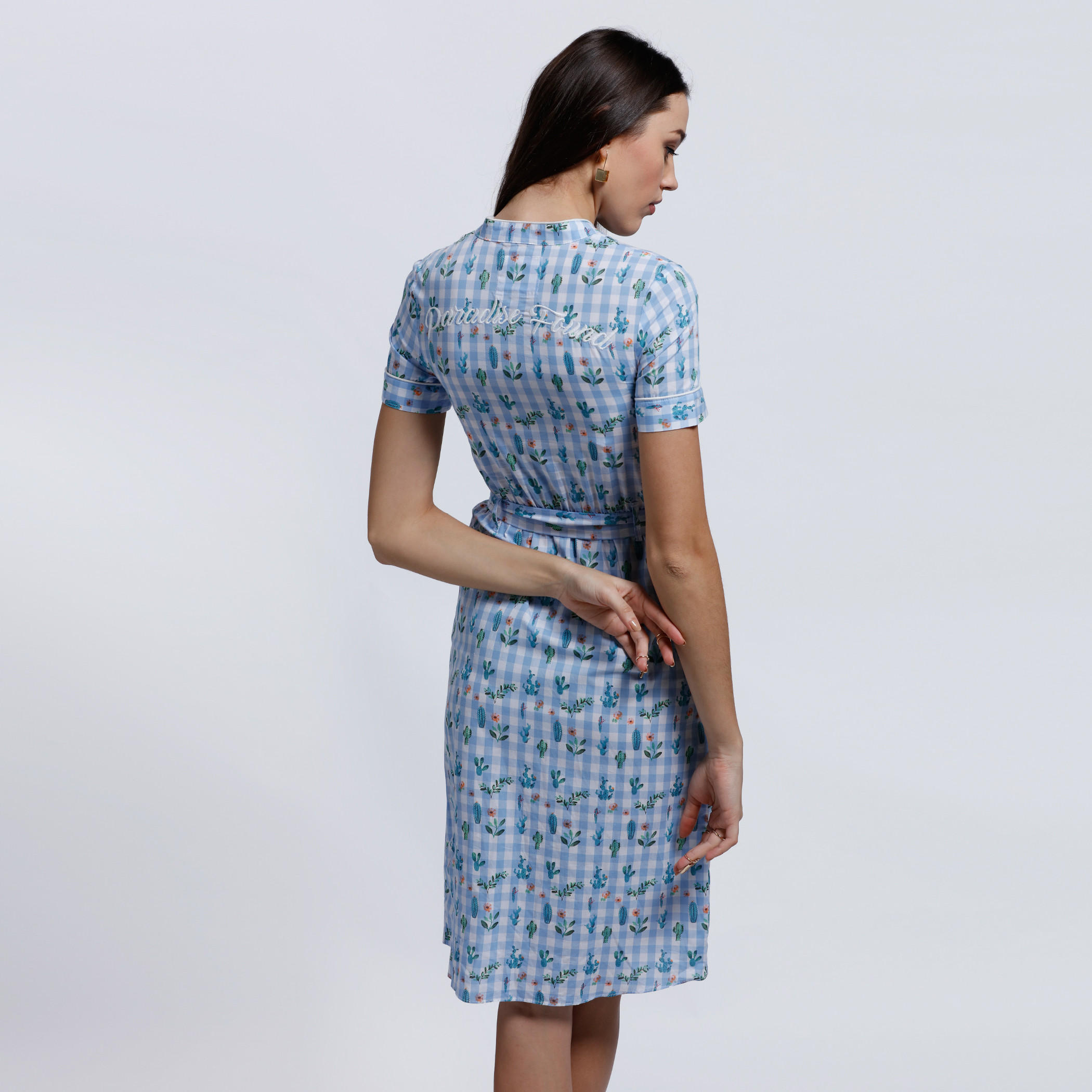 Lee Cooper Printed Shirt Dress with Short Sleeves and Tie Up-women-clothing-dresses-image-2