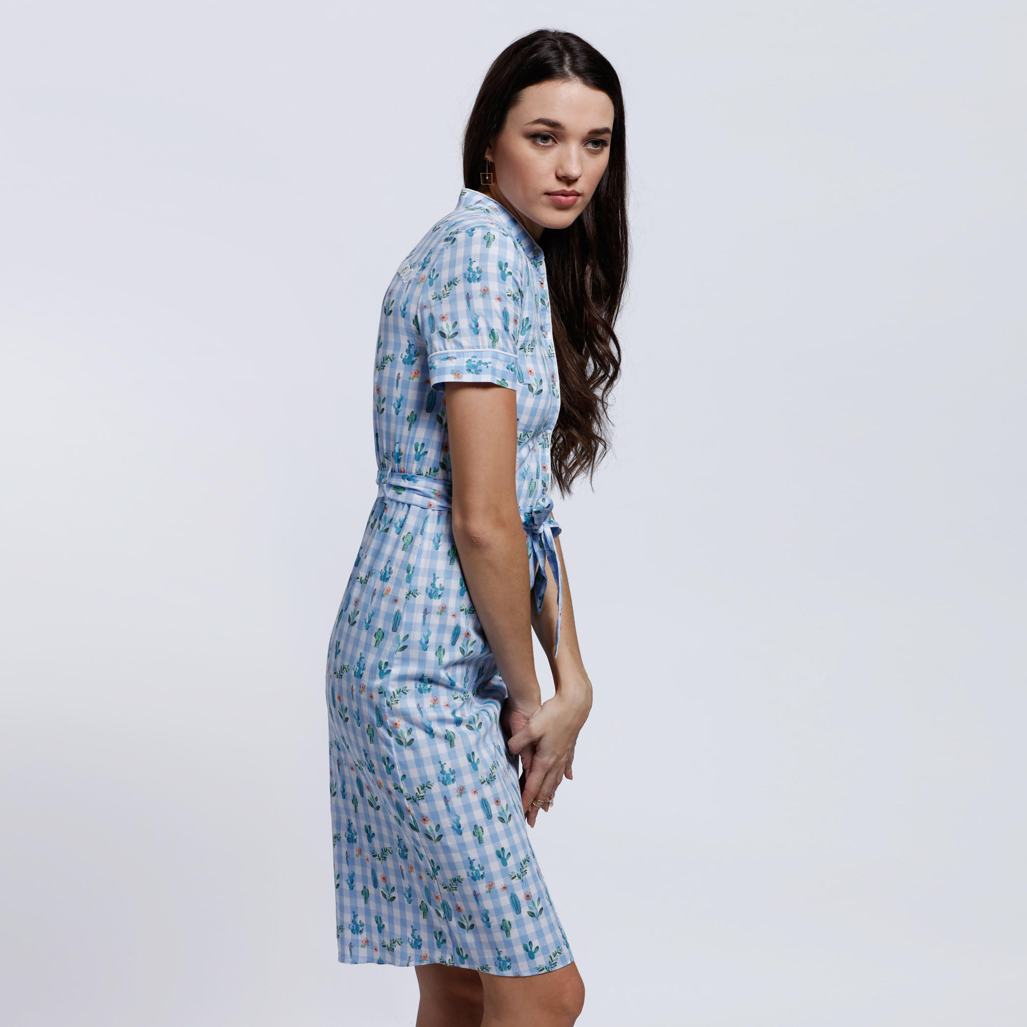 Lee Cooper Printed Shirt Dress with Short Sleeves and Tie Up-women-clothing-dresses-image-3