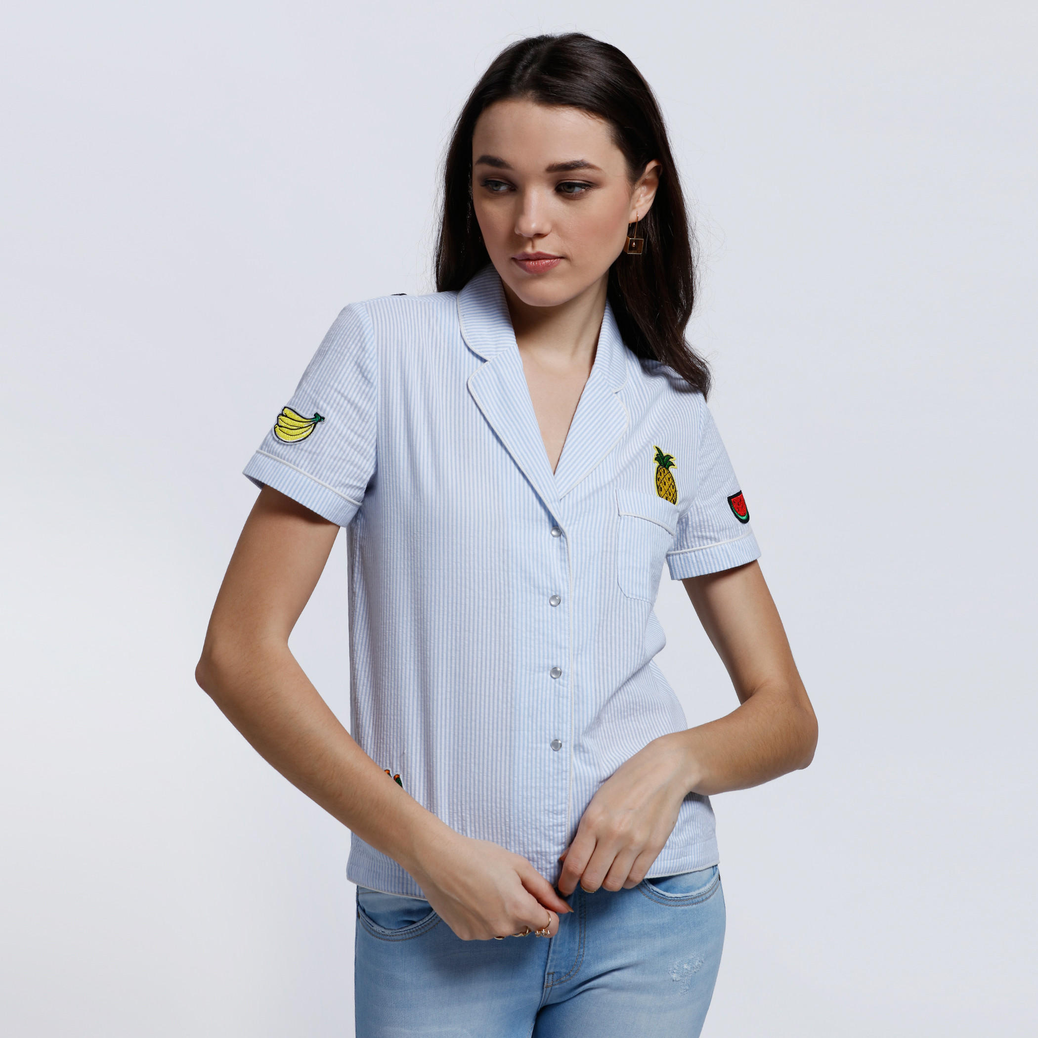 Lee Cooper Printed Shirt with Notch Collar and Short Sleeves-women-clothing-shirtsandblouses-blouses-image-1
