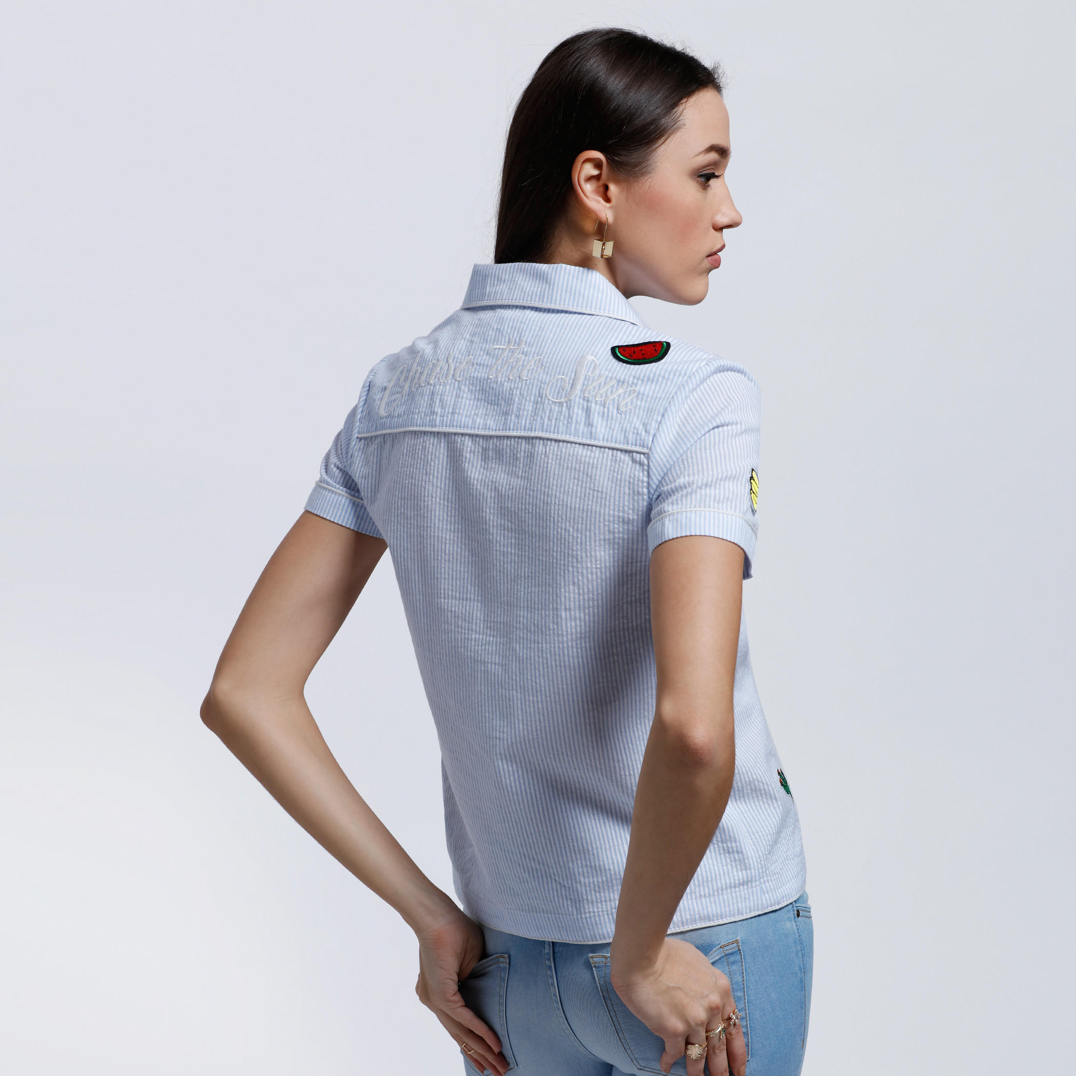 Lee Cooper Printed Shirt with Notch Collar and Short Sleeves-women-clothing-shirtsandblouses-blouses-image-2