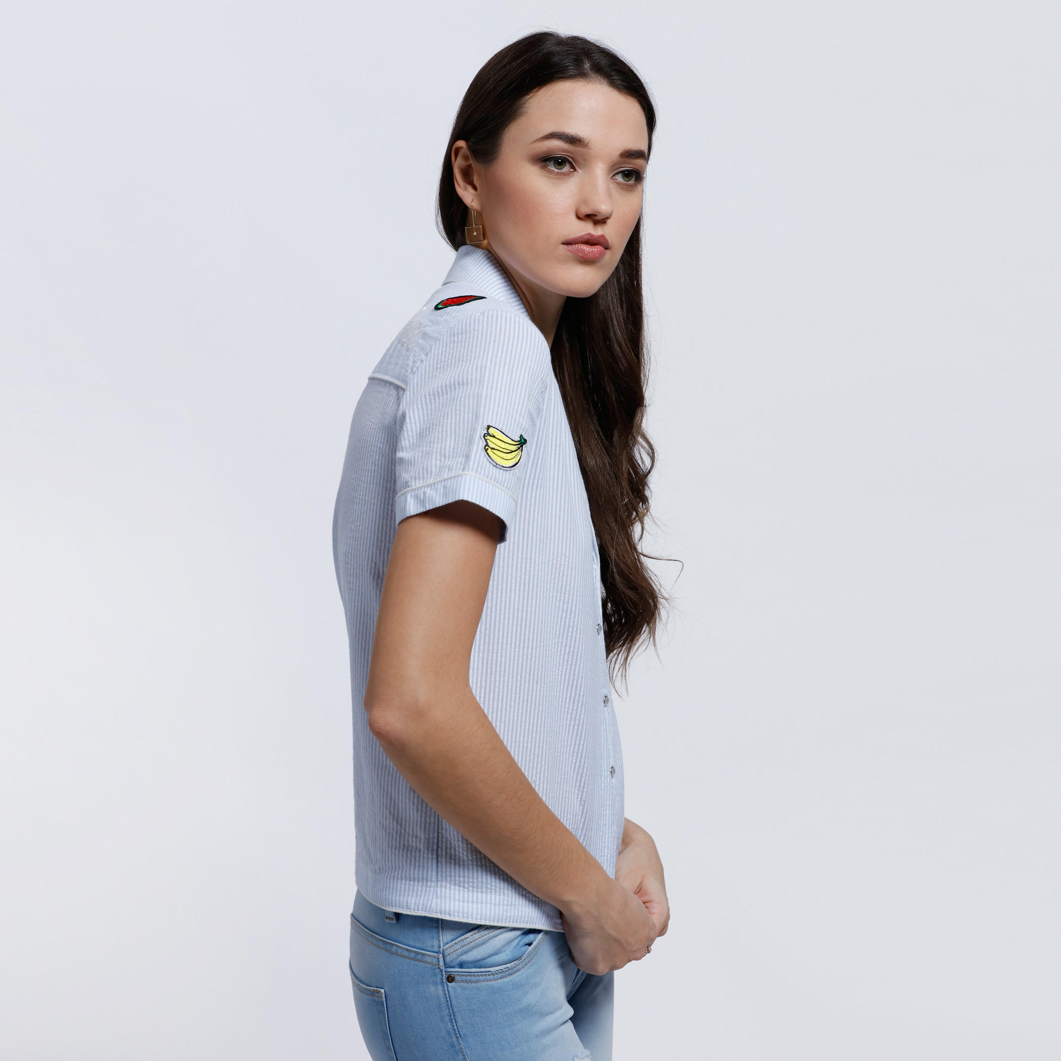 Lee Cooper Printed Shirt with Notch Collar and Short Sleeves-women-clothing-shirtsandblouses-blouses-image-3
