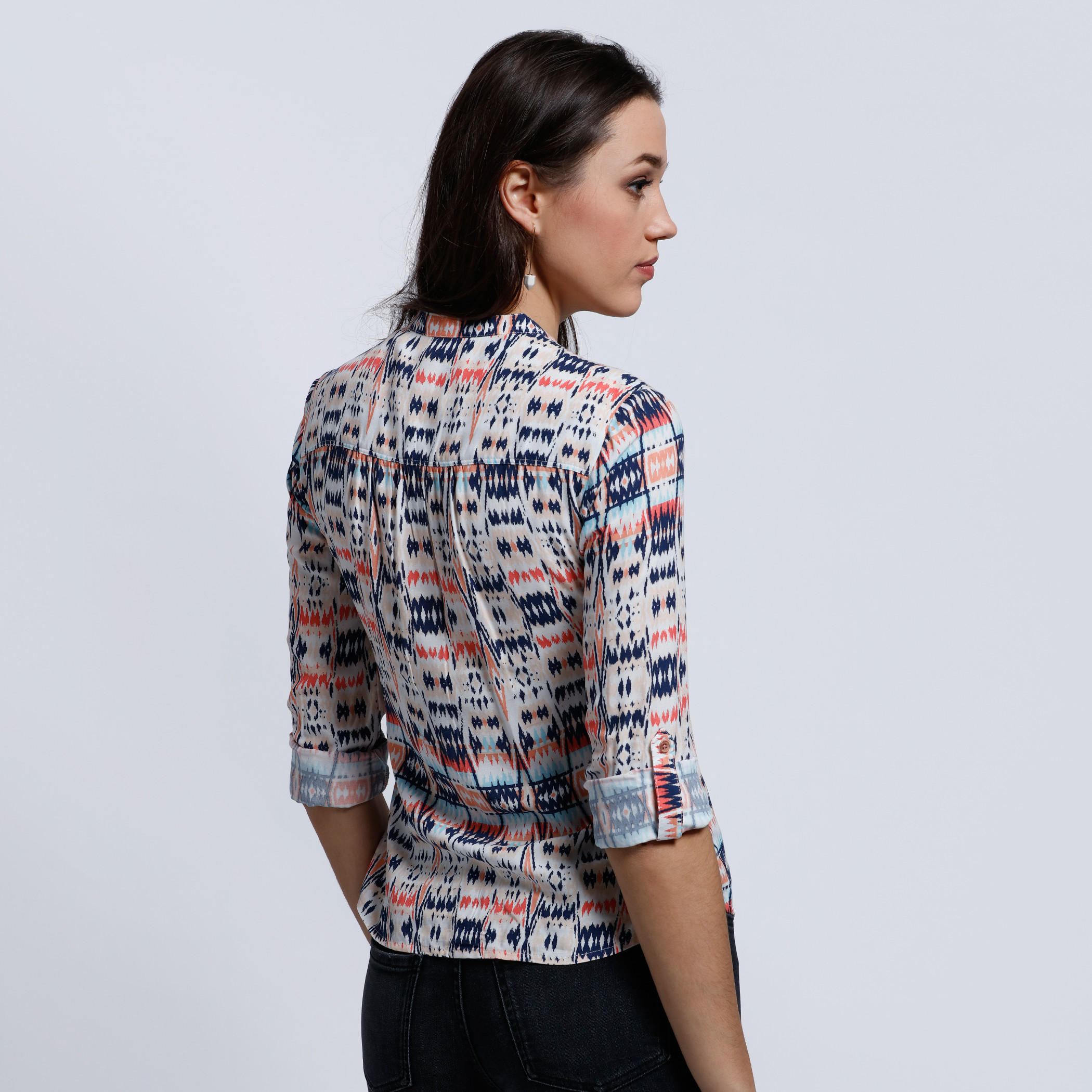 Lee Cooper Printed Top with Roll Up Sleeves and Tassels-women-clothing-shirtsandblouses-blouses-image-2