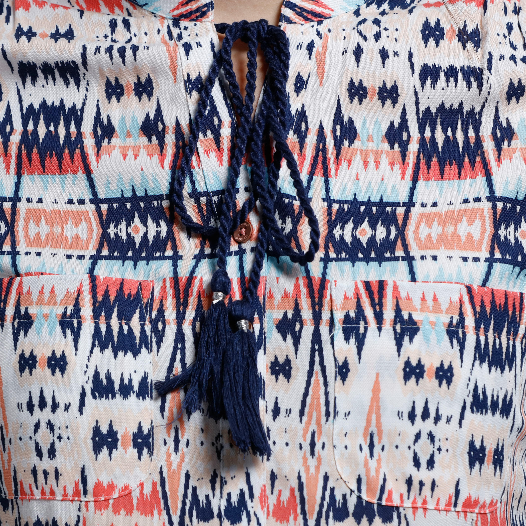 Lee Cooper Printed Top with Roll Up Sleeves and Tassels-women-clothing-shirtsandblouses-blouses-image-4
