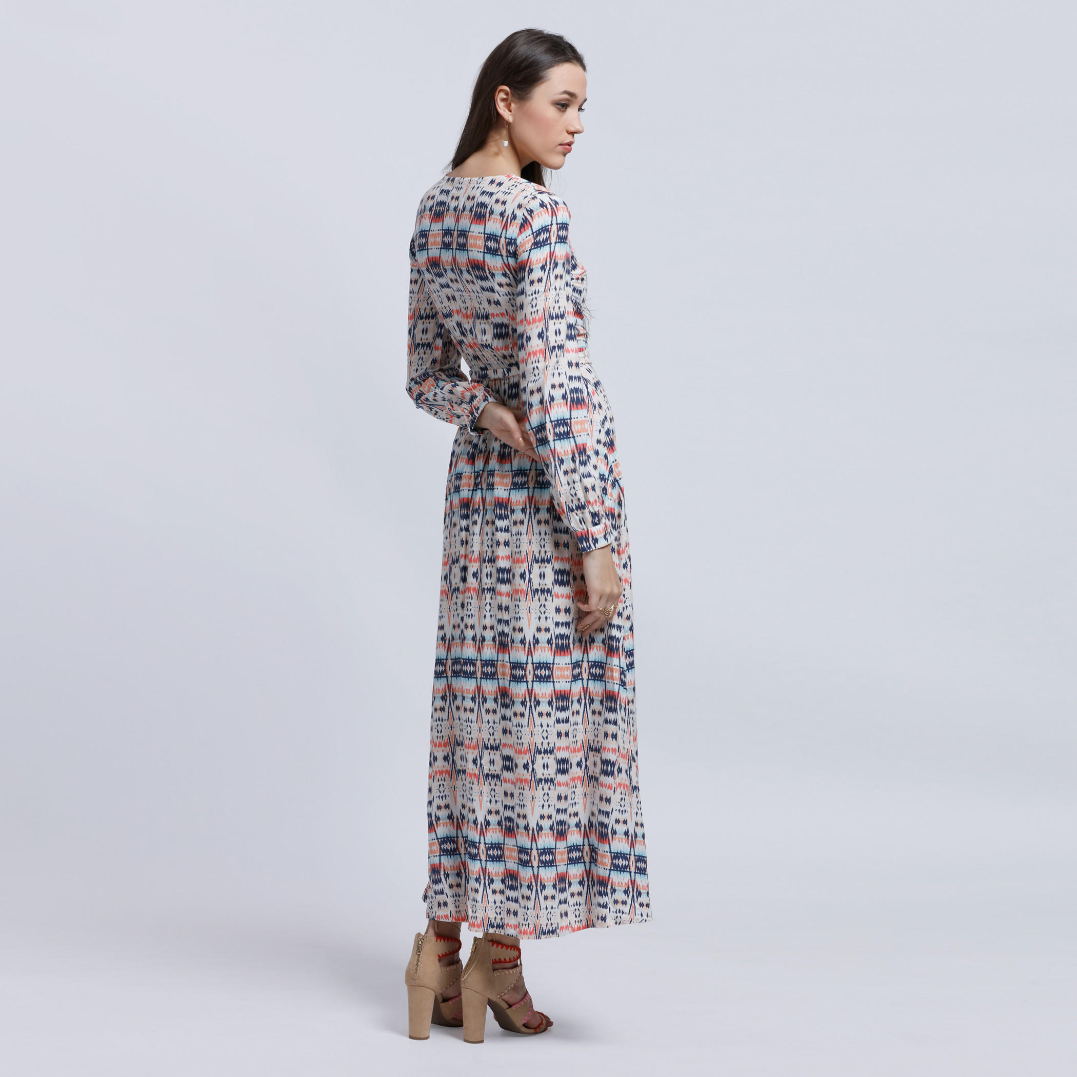 Lee Cooper Printed Maxi Dress with Long Sleeves and Tie Up -women-clothing-dresses-image-2