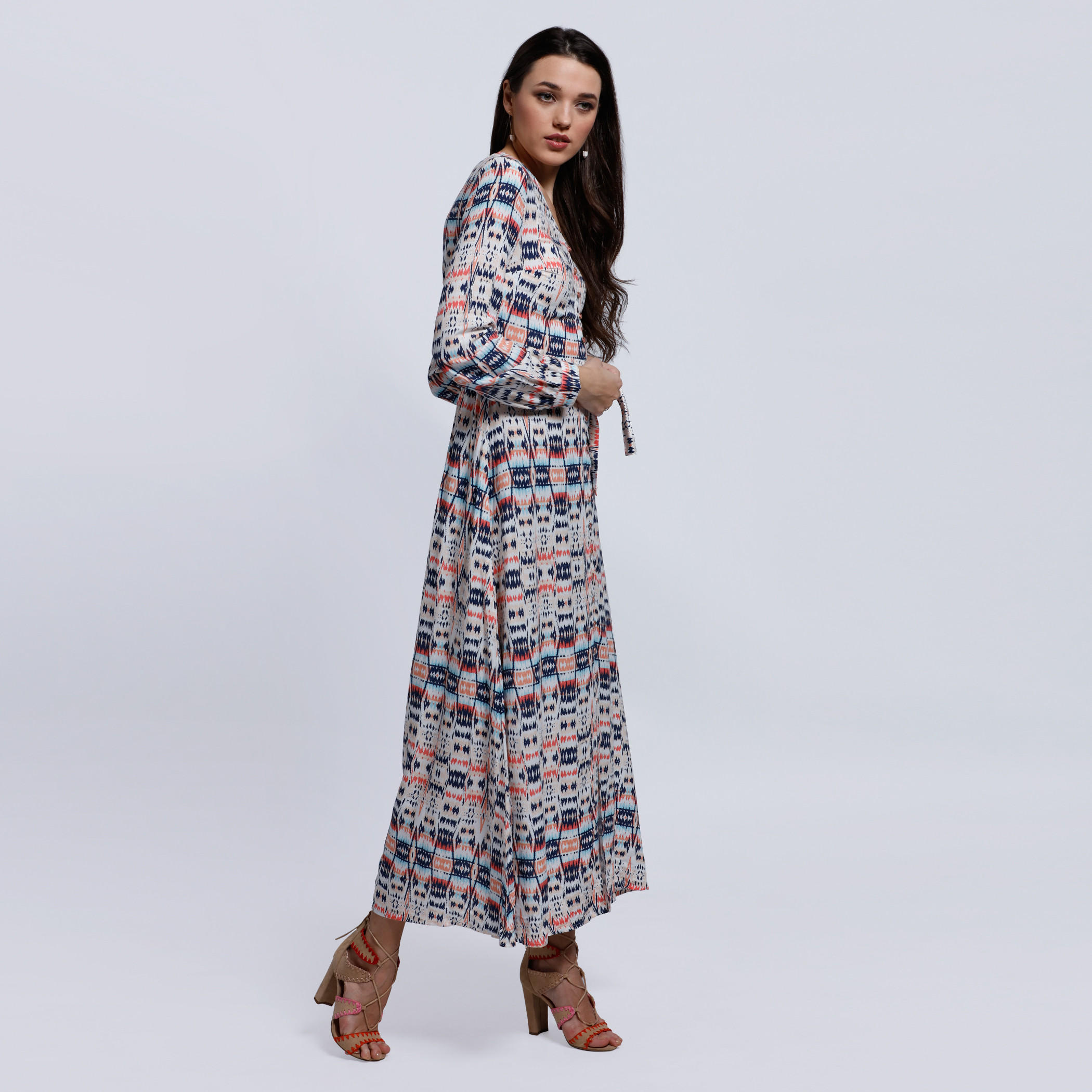 Lee Cooper Printed Maxi Dress with Long Sleeves and Tie Up -women-clothing-dresses-image-3