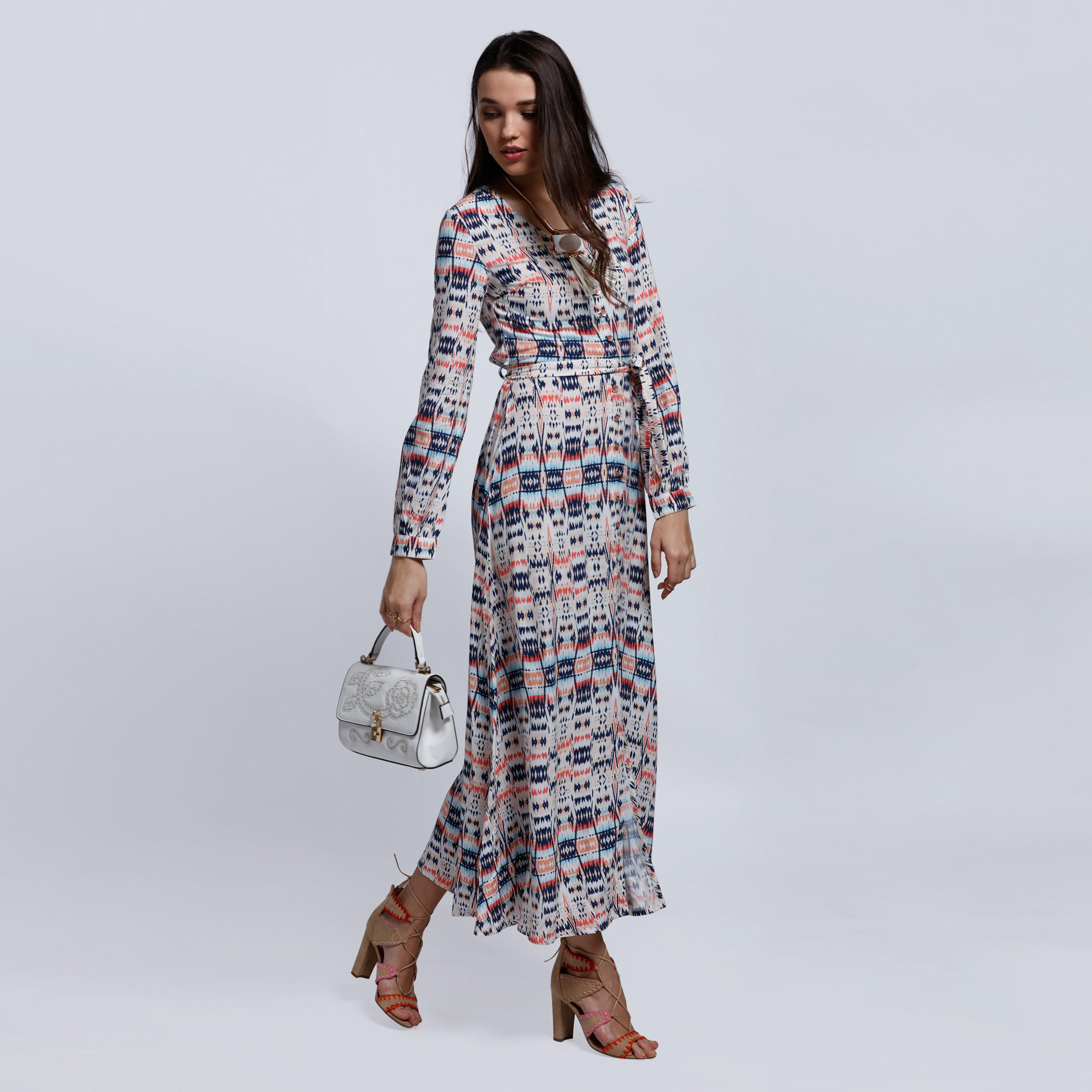 Lee Cooper Printed Maxi Dress with Long Sleeves and Tie Up -women-clothing-dresses-image-5