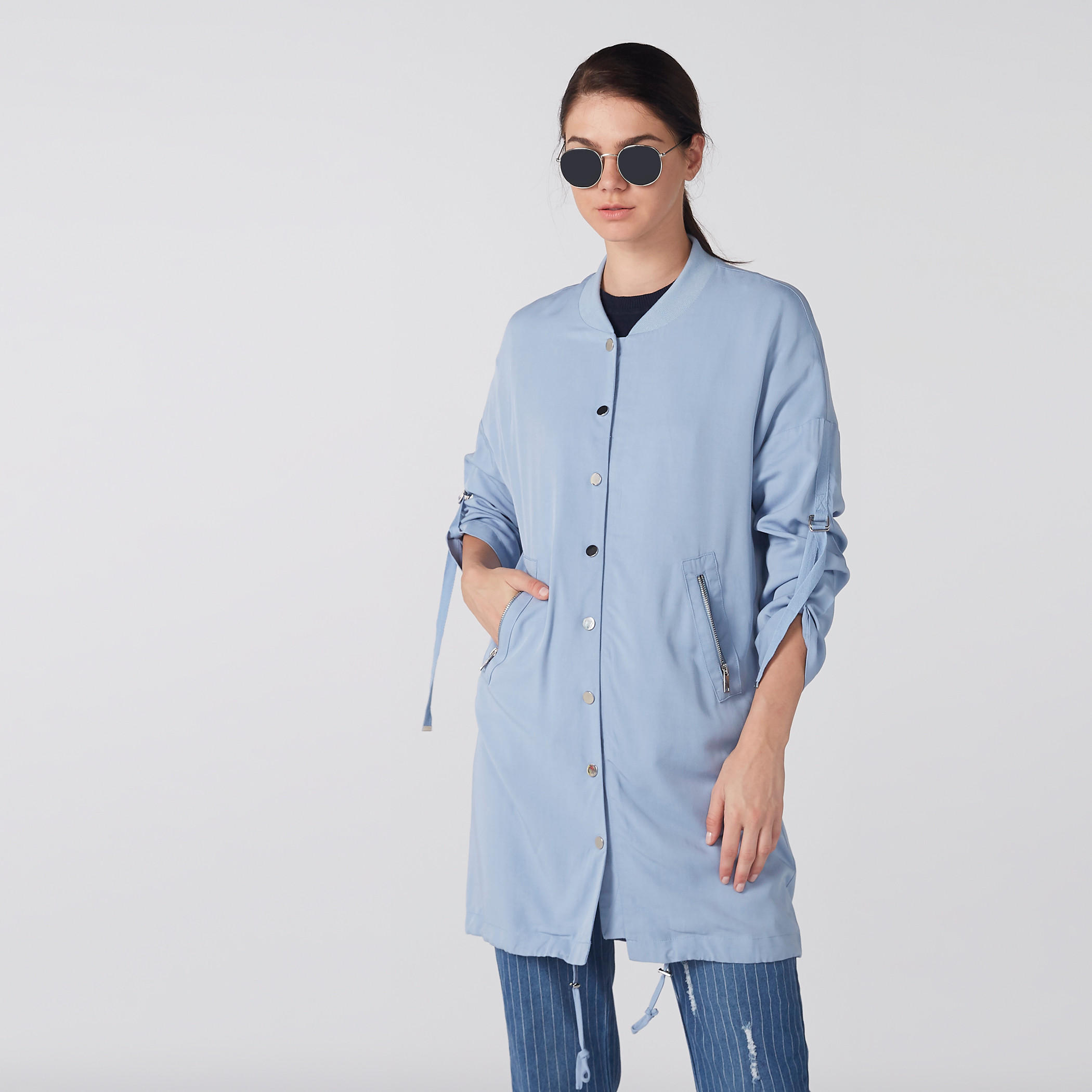 جاكيت طويل بأكمام طويلة وزر إغلاق من لي كوبر-women-winterwear-coatsandjackets-jackets-image-4