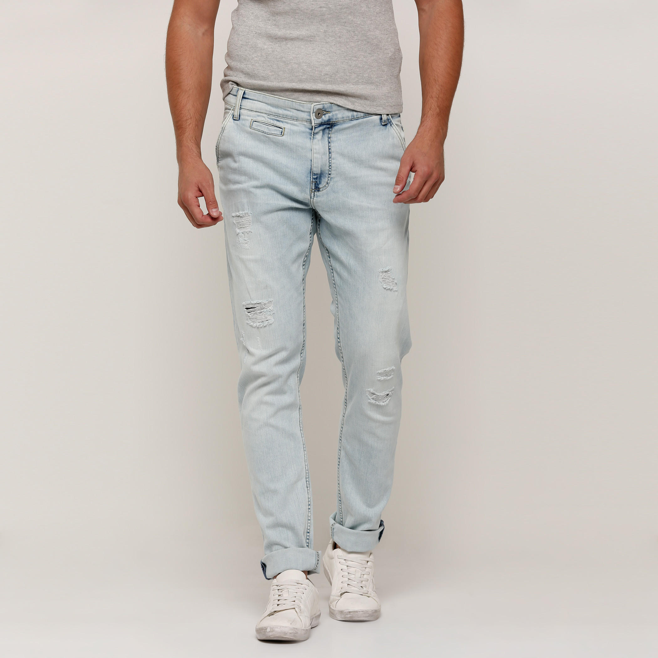 بنطال جينز طويل بتصميم ممزق بجيوب من لي كوبر-men-clothing-bottoms-jeans-image-1