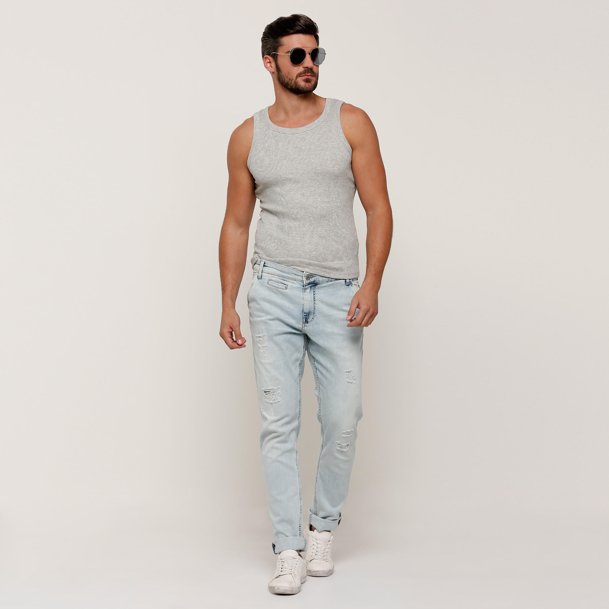 بنطال جينز طويل بتصميم ممزق بجيوب من لي كوبر-men-clothing-bottoms-jeans-image-5